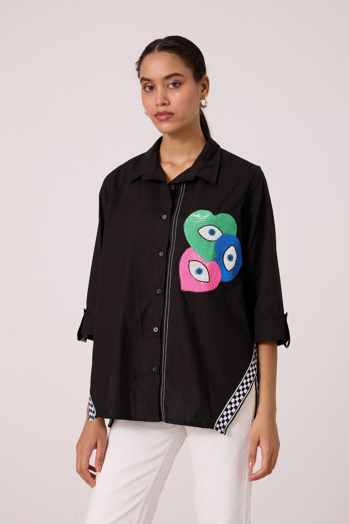 Doris Applique Black Shirt