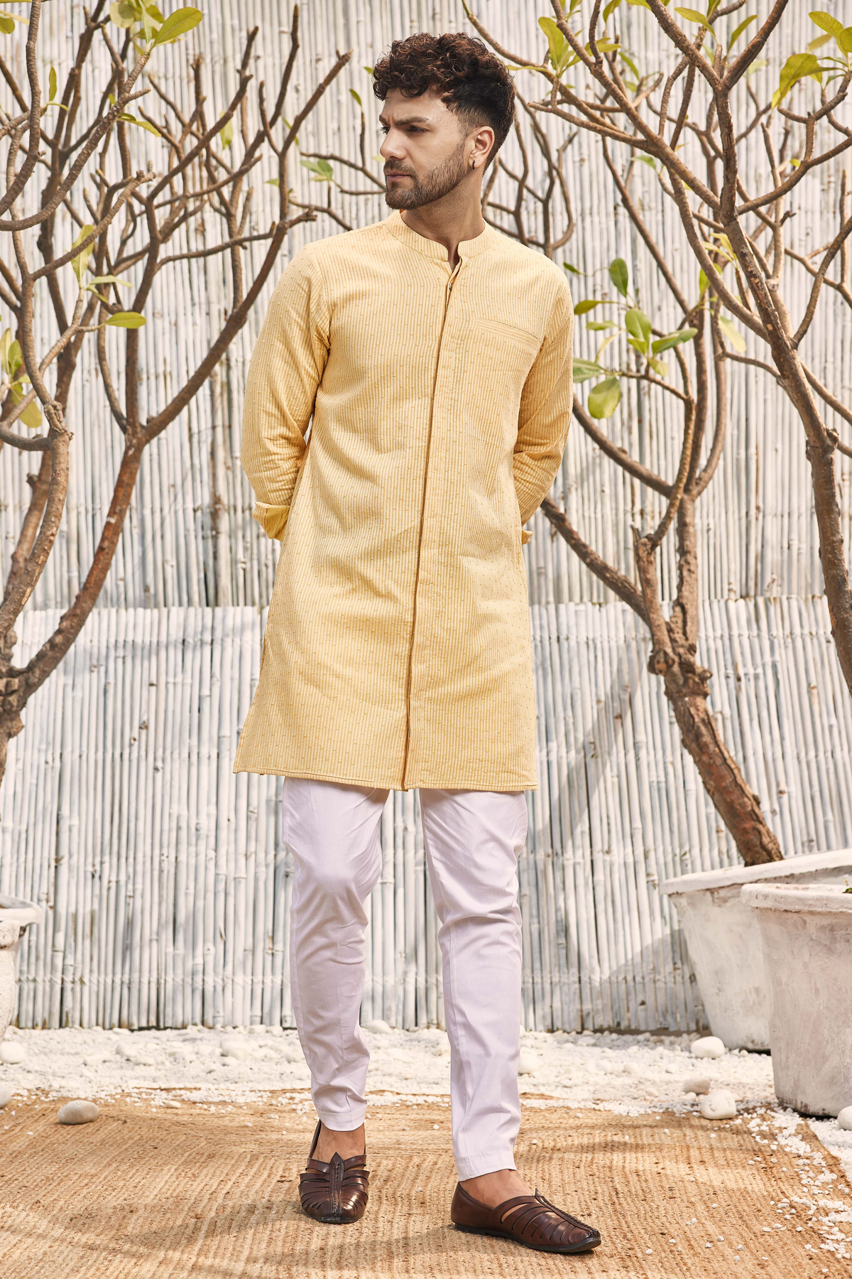 Cotton Placket Yellow Kurta