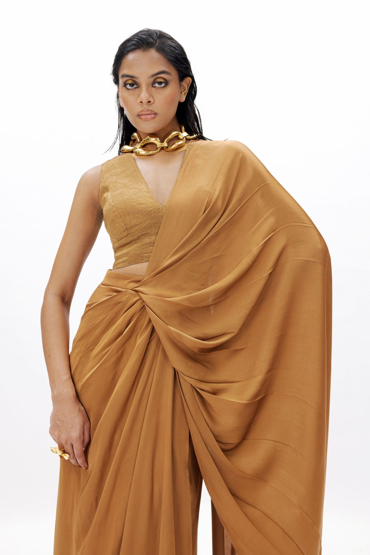 Jasmine Draped Saree in Gold