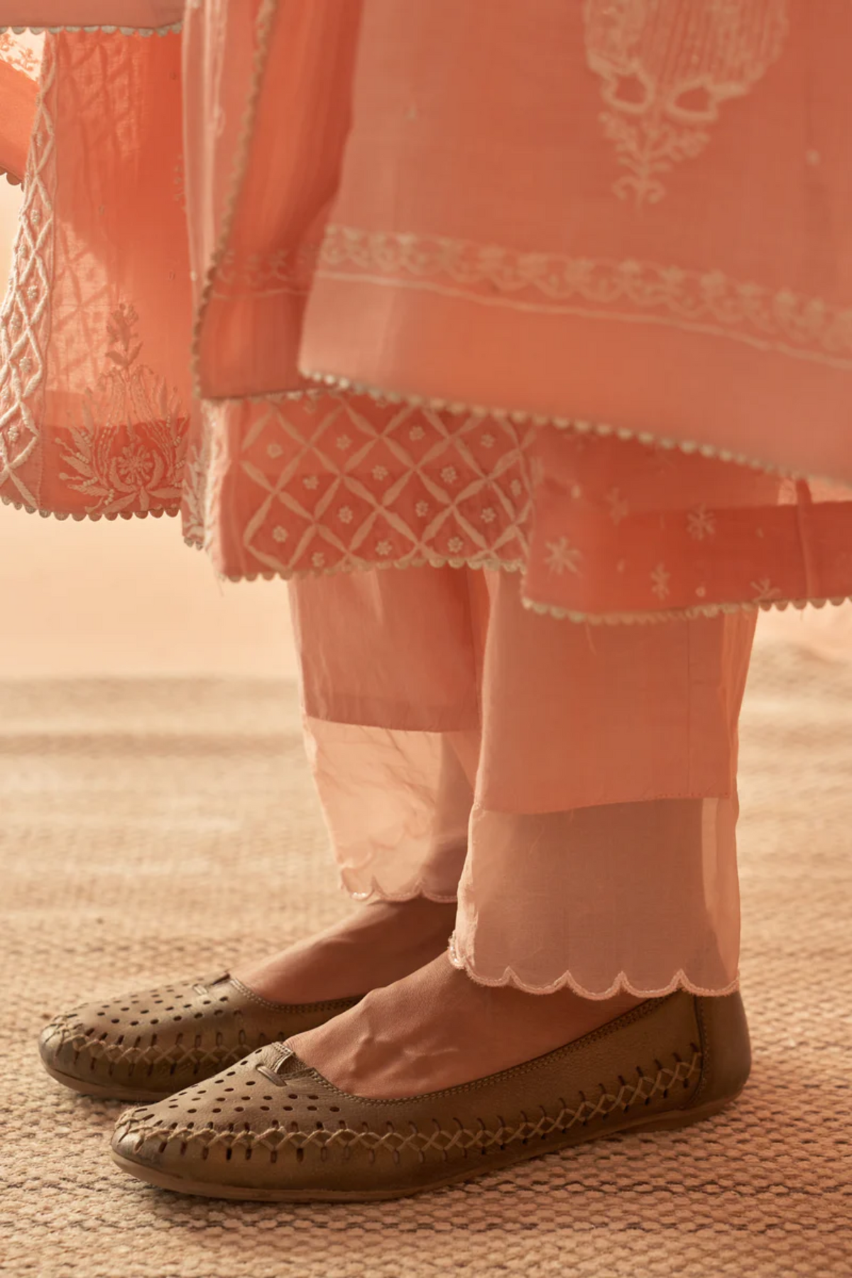 Peach Soft Chanderi Kurta Set