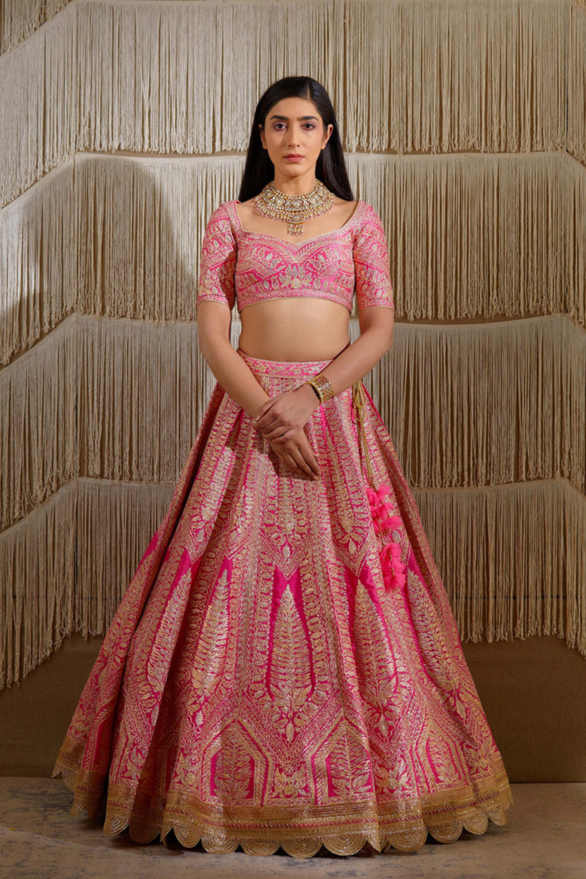 Gota embroidered lehenga in pink