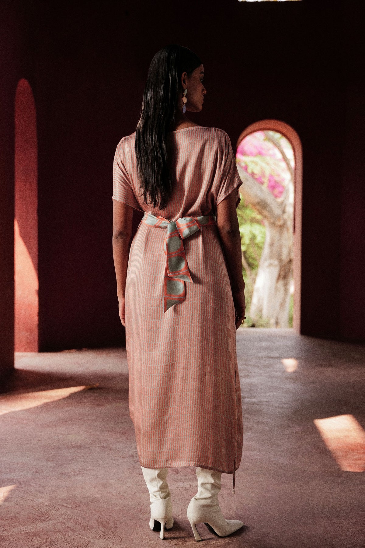 Dobby Dress in Peach Stripe