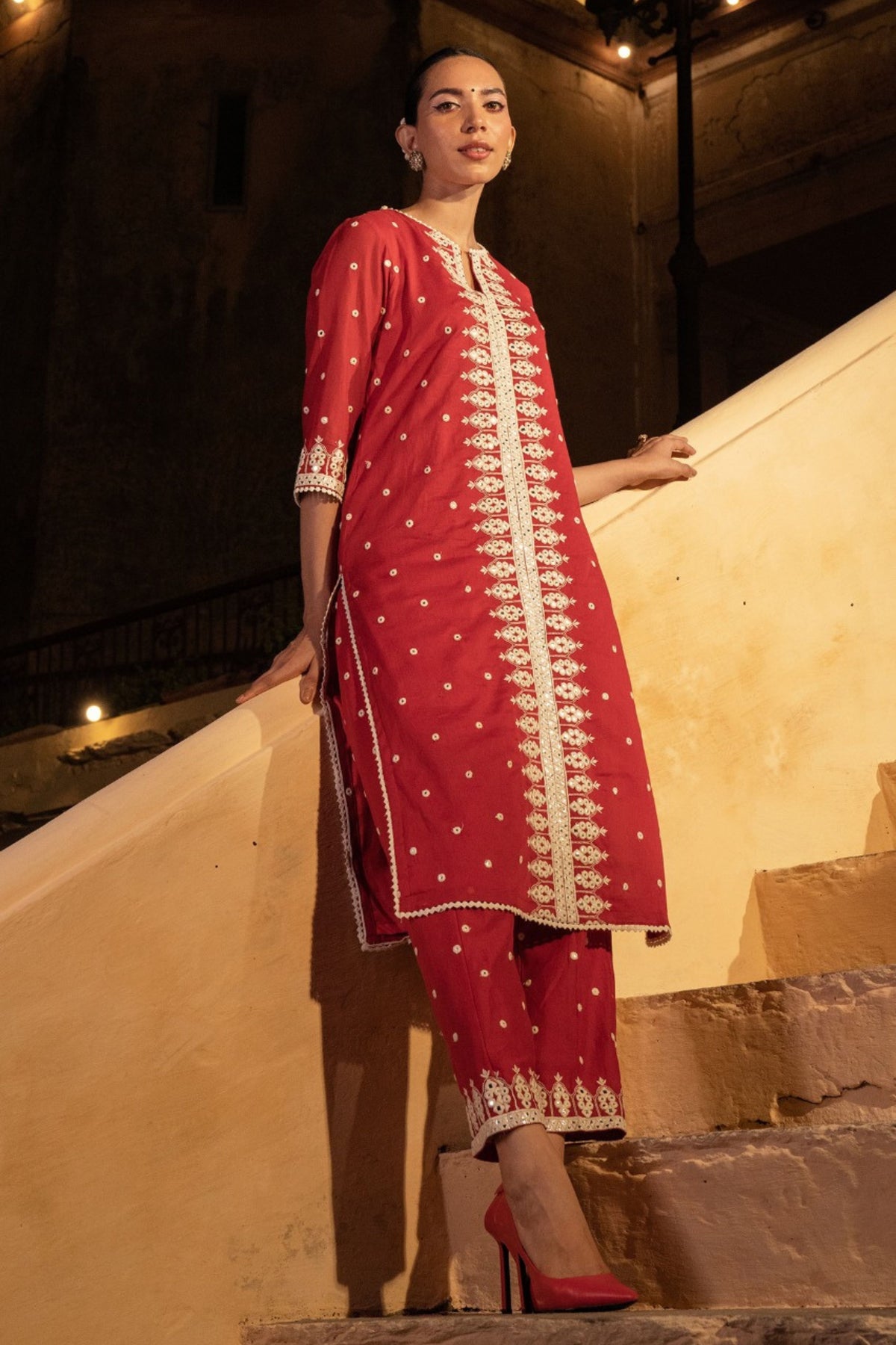 Red Triangle Kurta Set