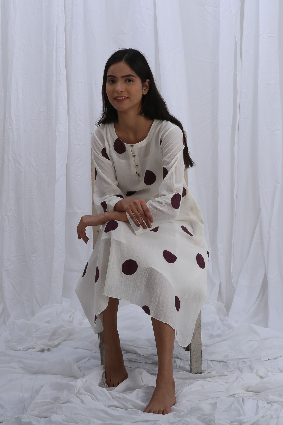 Berry Polka Round Neck Dress