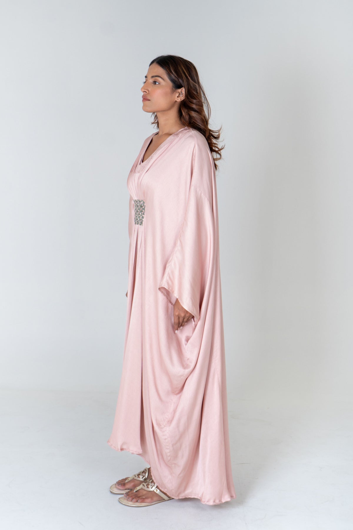 Pink-green Braided Long Kaftan