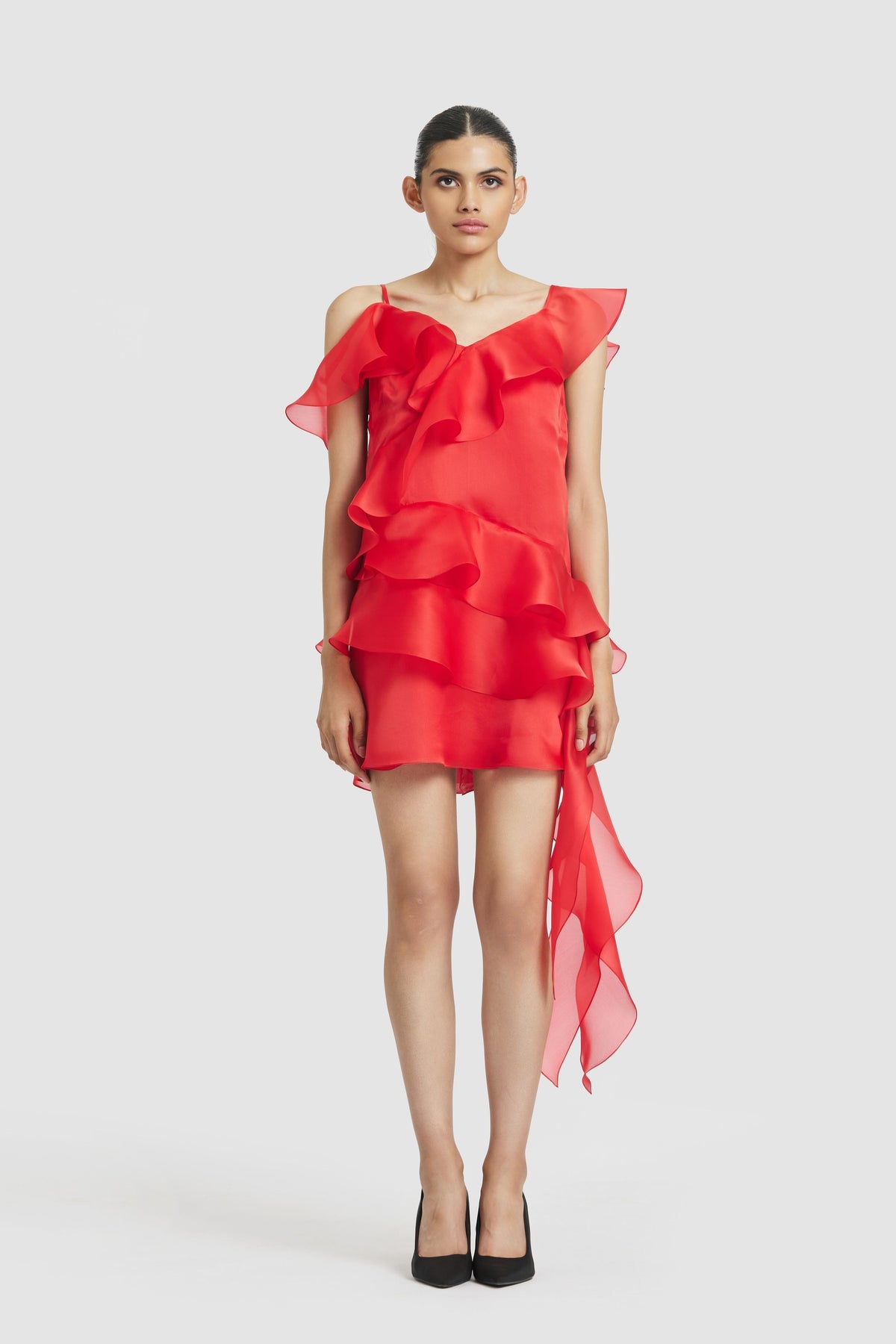 Coral Ruffle Shift Dress