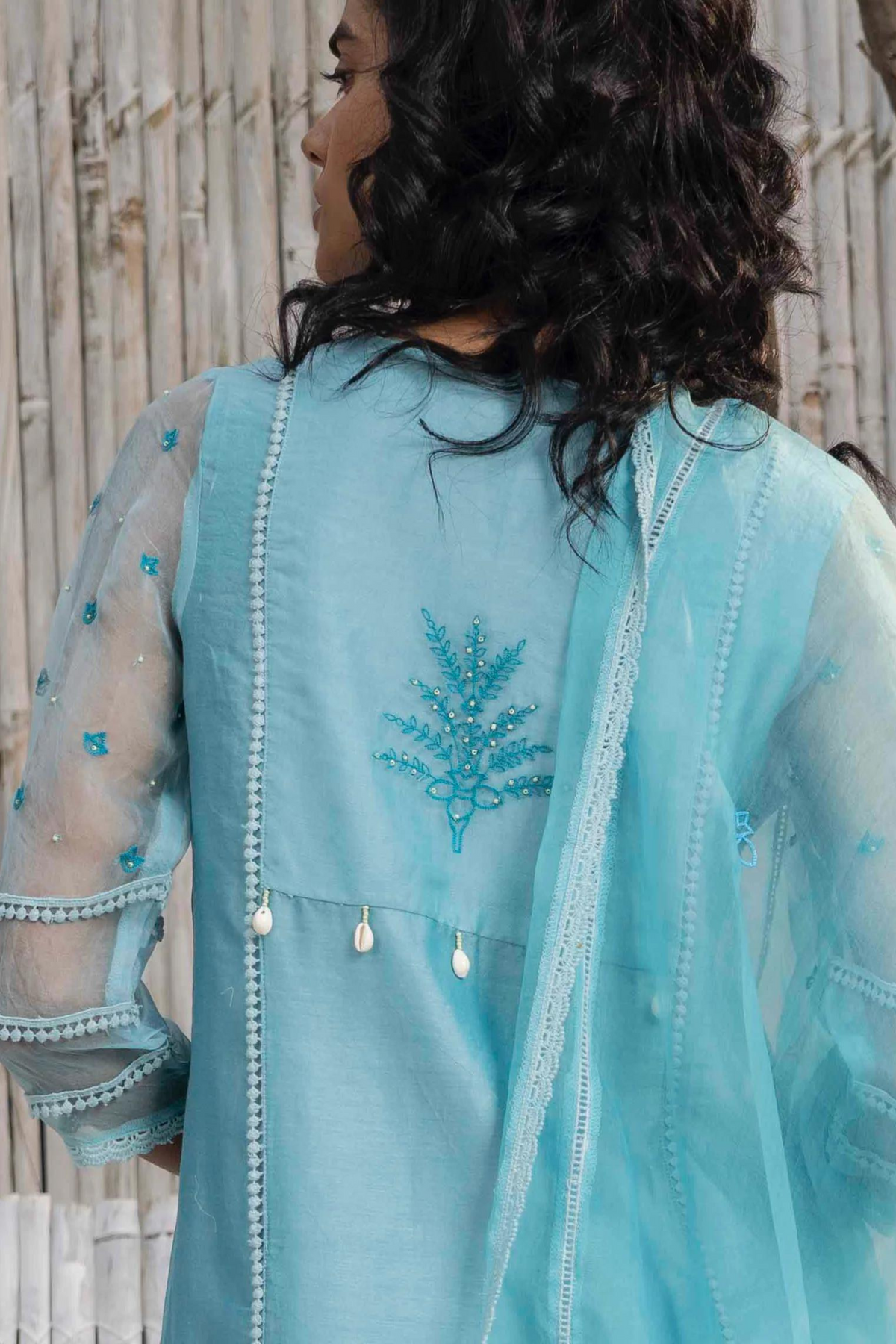 Blue Chanderi Gathered Kurta Set