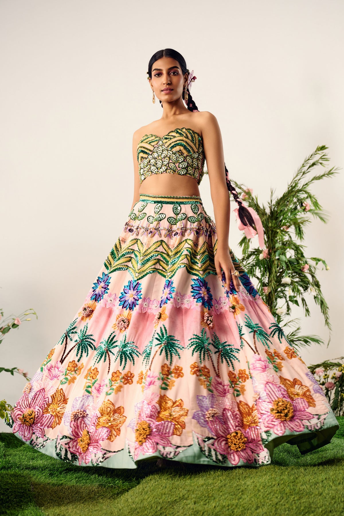 Multi Tropical Print Lehenga Set