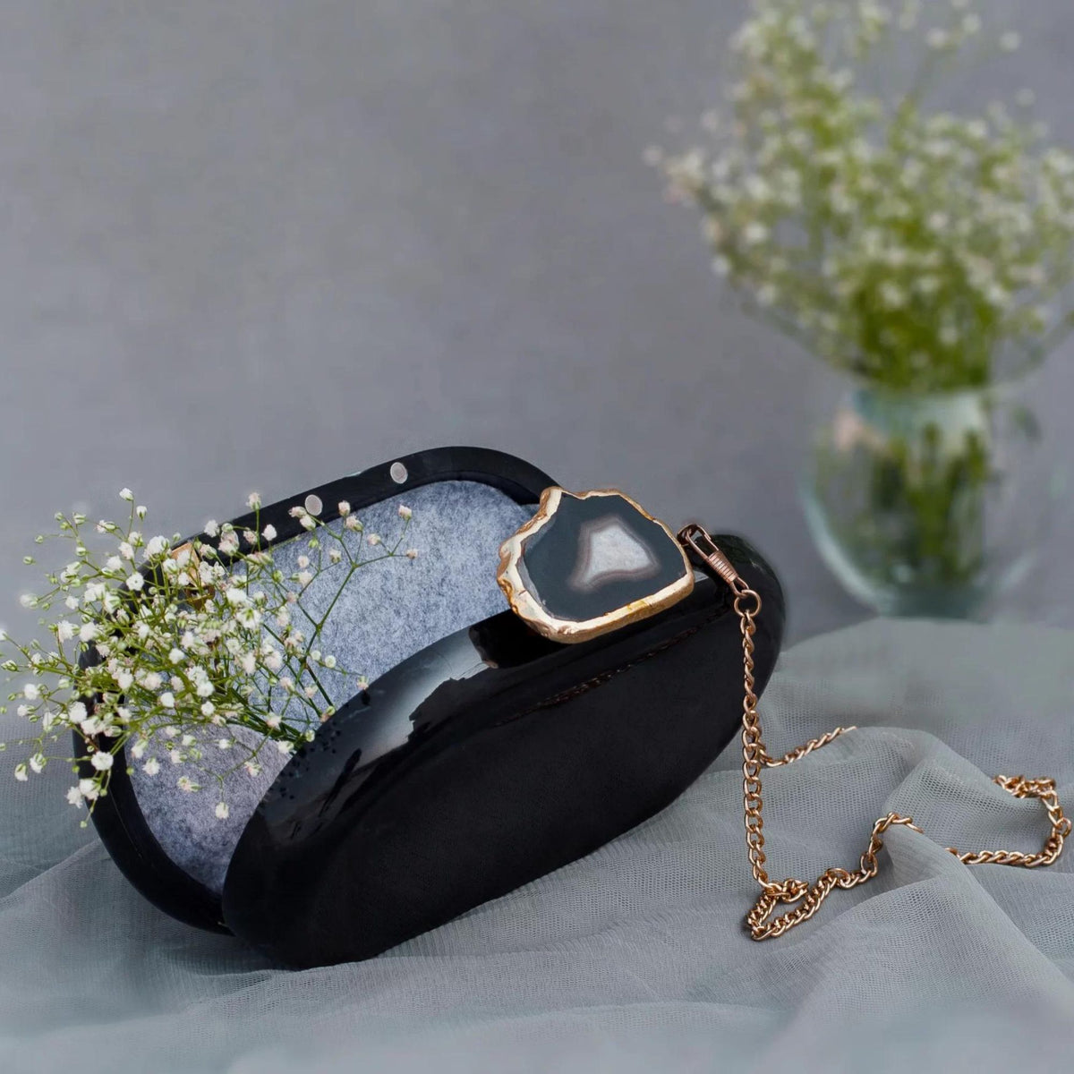 The Black Baroque Capsule Clutch - Black Stone