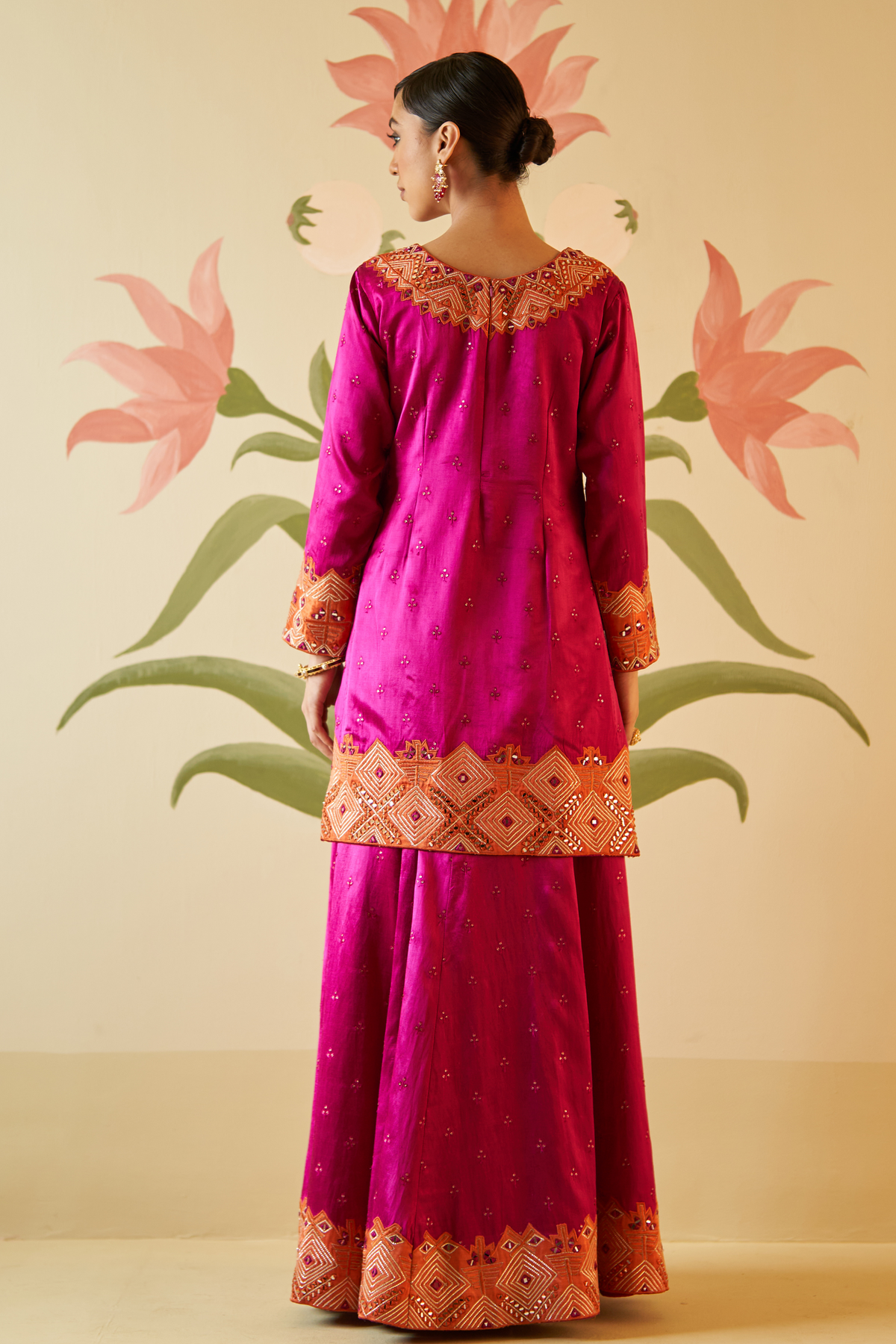 Crimson Satin Silk Sharara Set