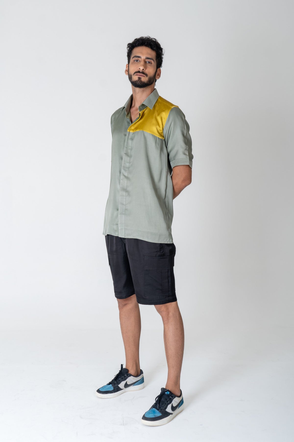 Green-yellow Color-blocked Shirt