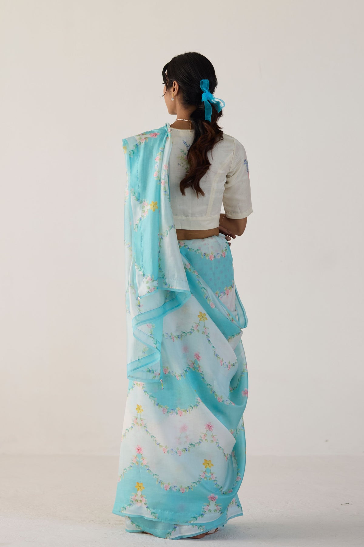 Blue Gulmarg Mulberry Organza Silk Sari