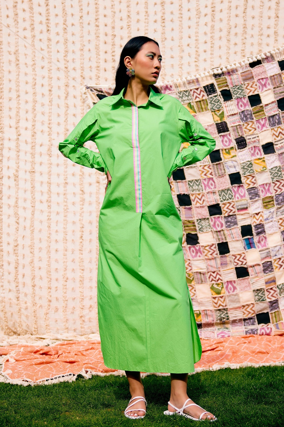 Green Placket Pocket Dress