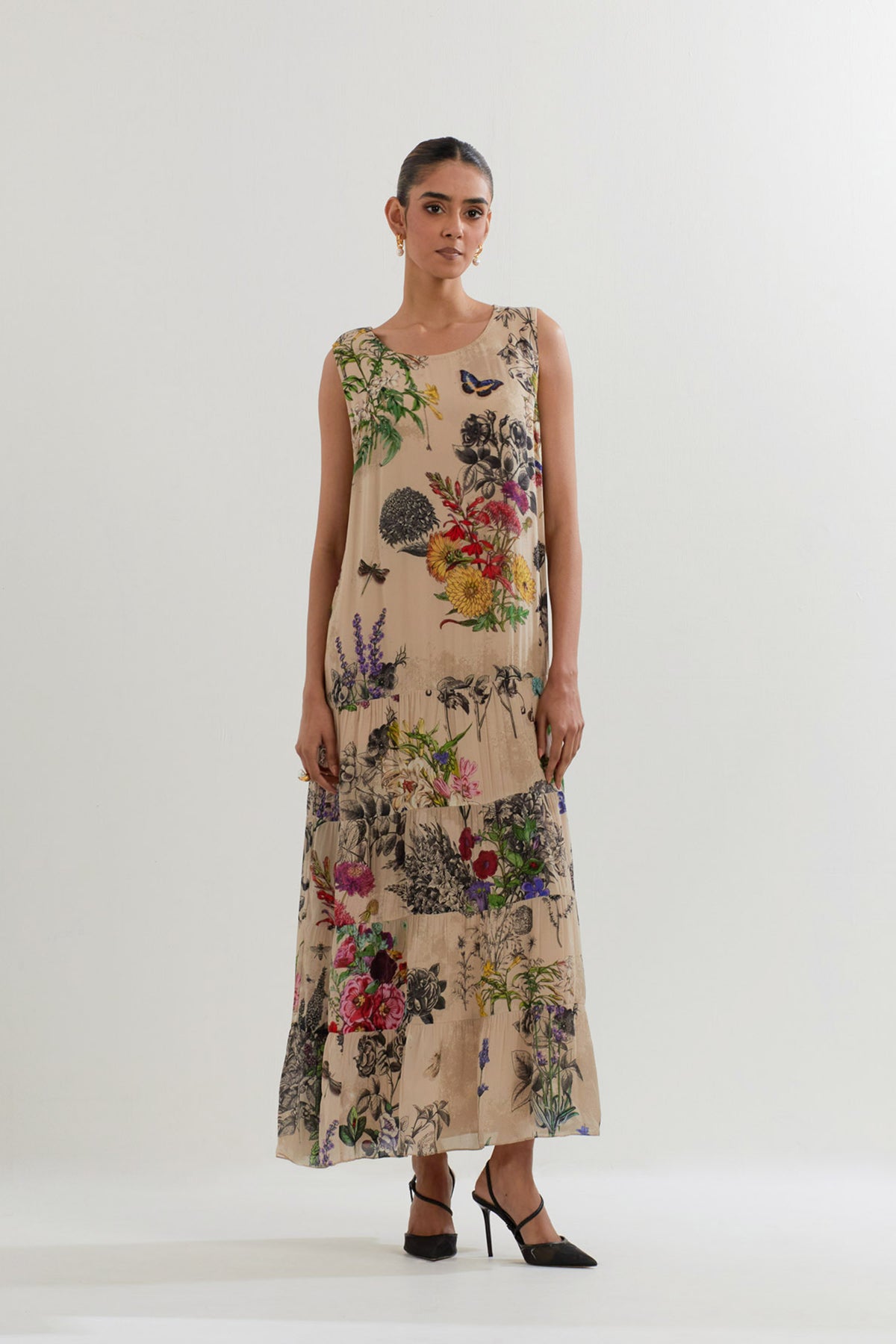 Botanical Printed Tiered Dress