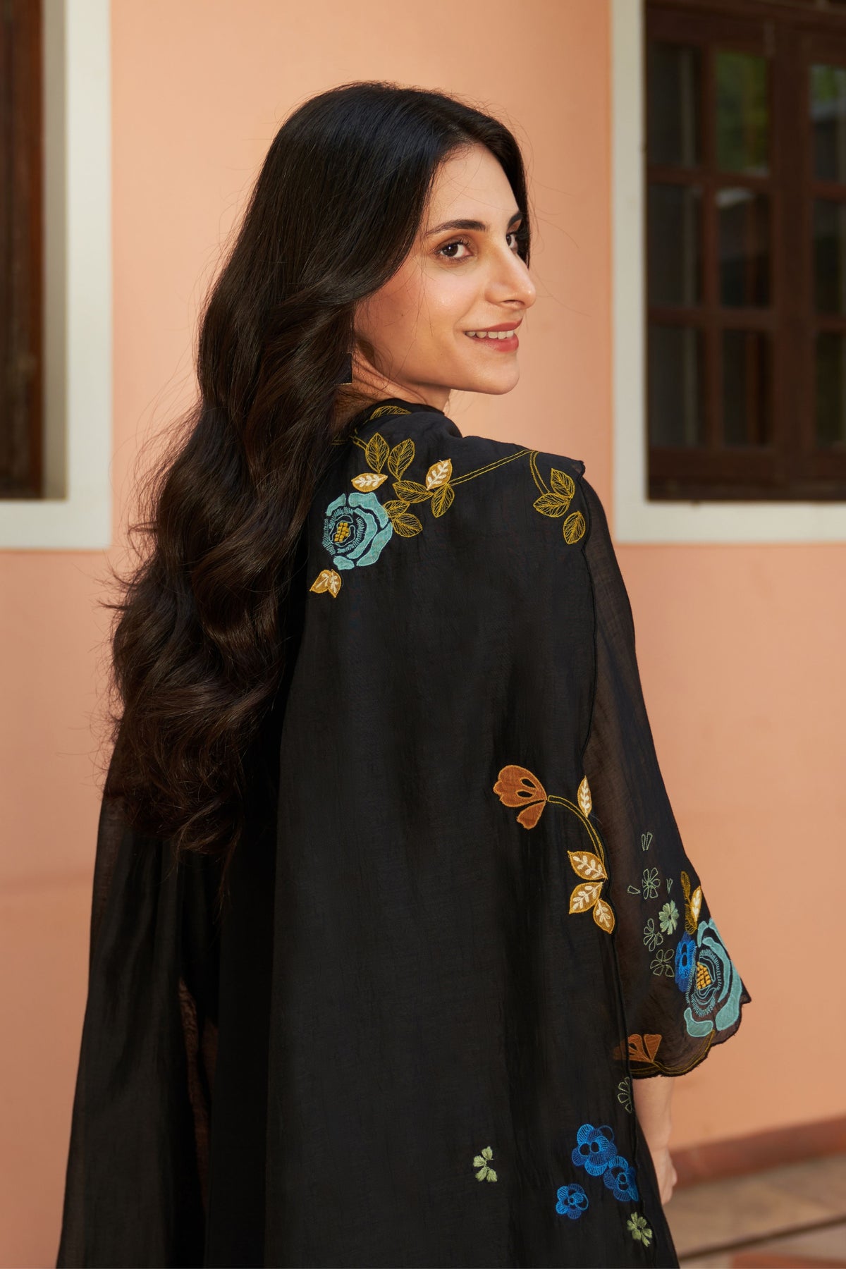 Coal Floral Anarkali Set