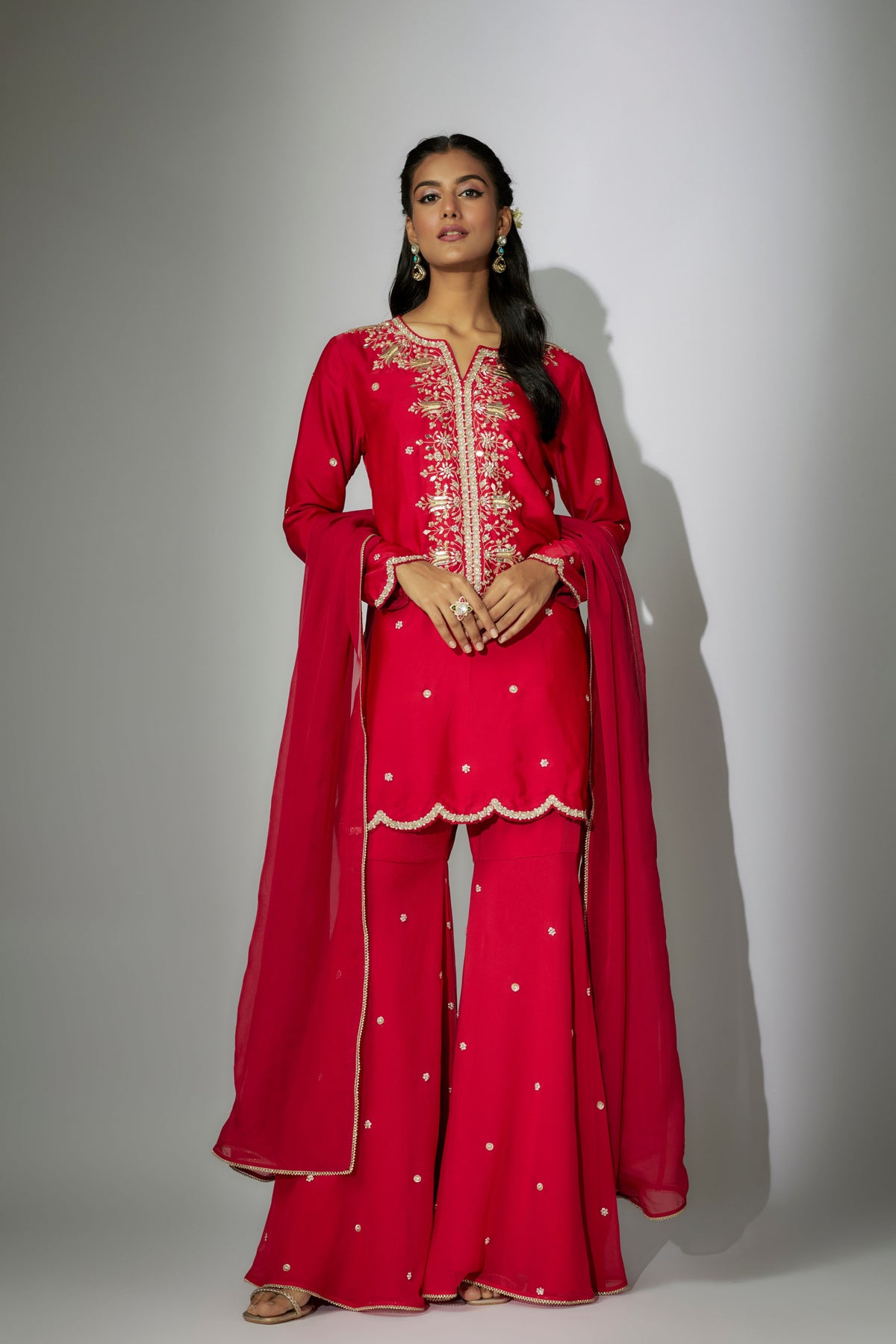 Cherry Red Embroidered Garara Set