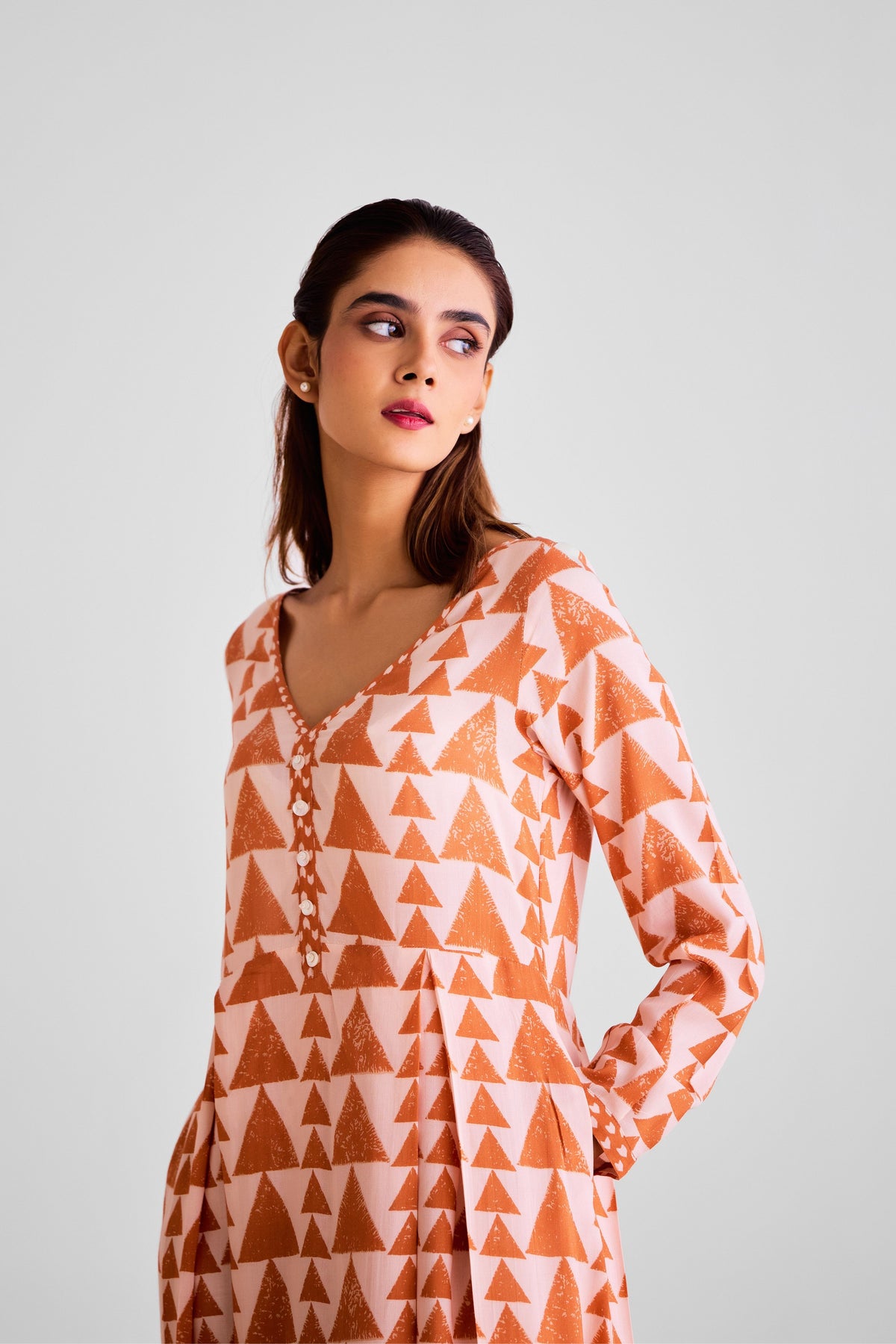 Peach Printed Kurta Set