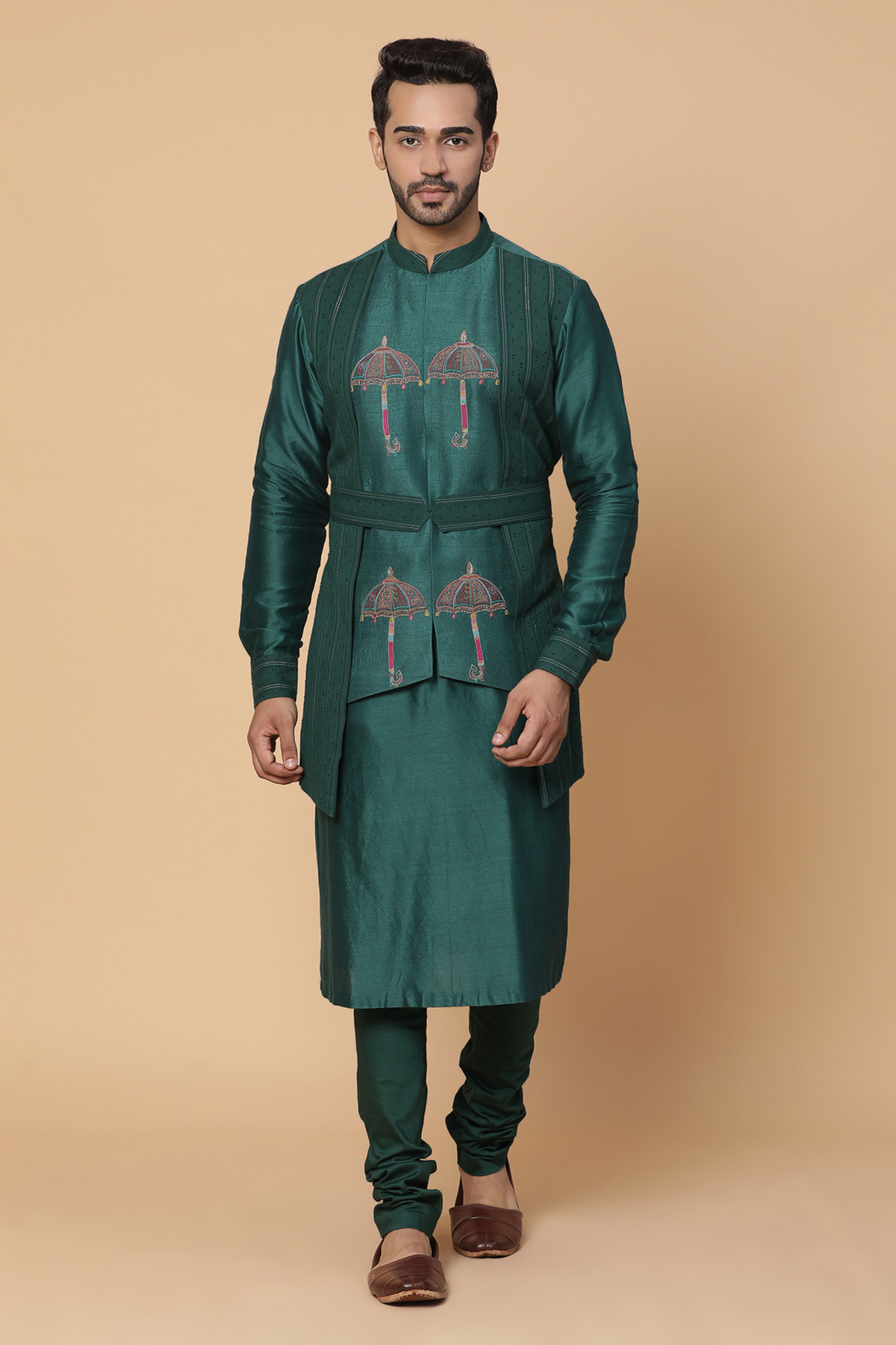 Peacock Green umbrella kurta with churidar