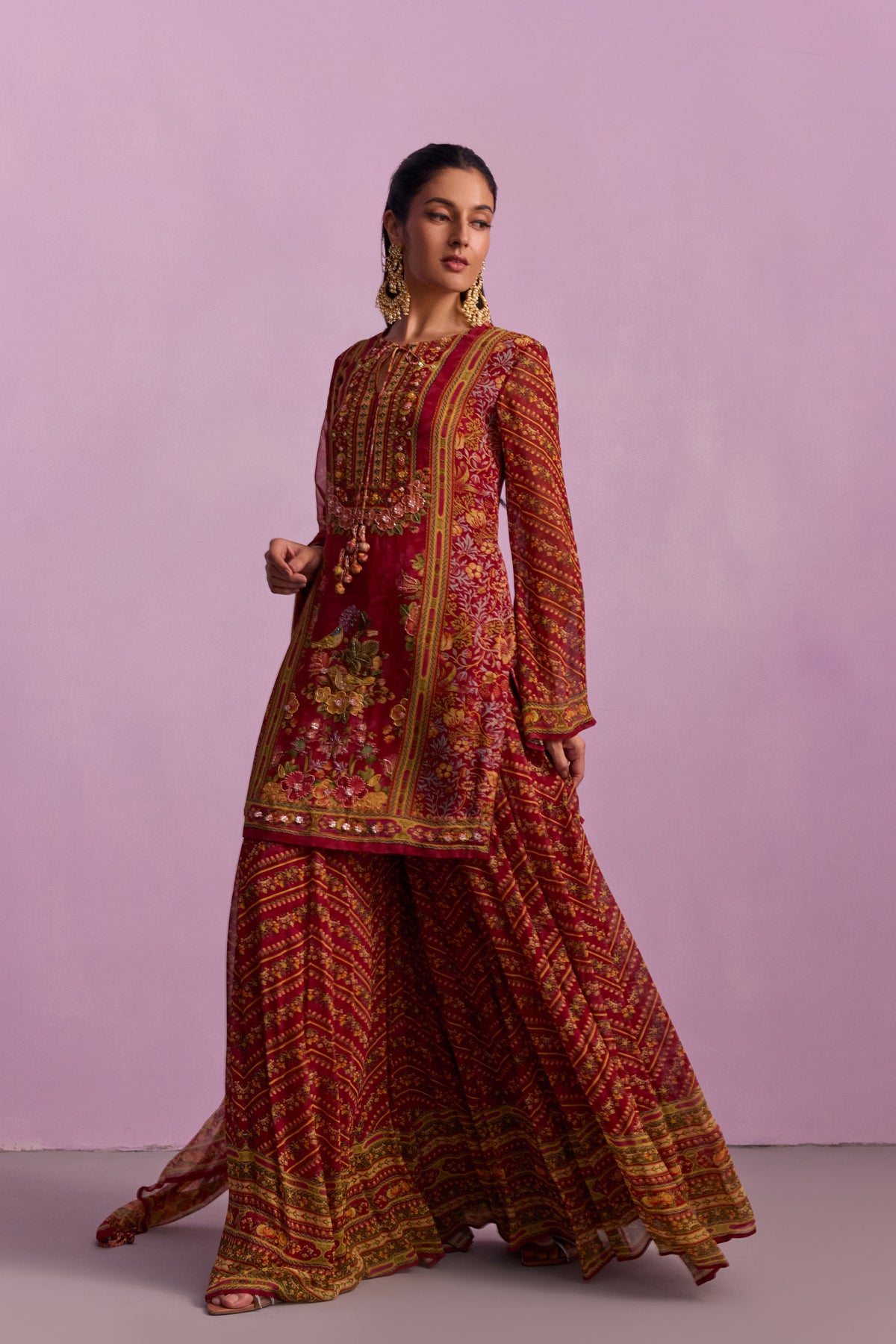 Red Asma Sharara Set