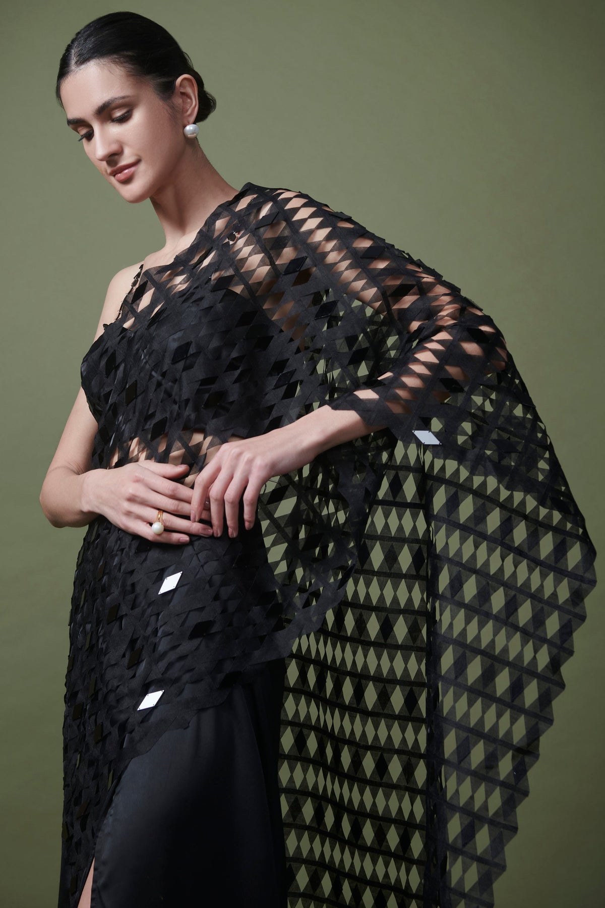 Beaded Black Gauze Saree