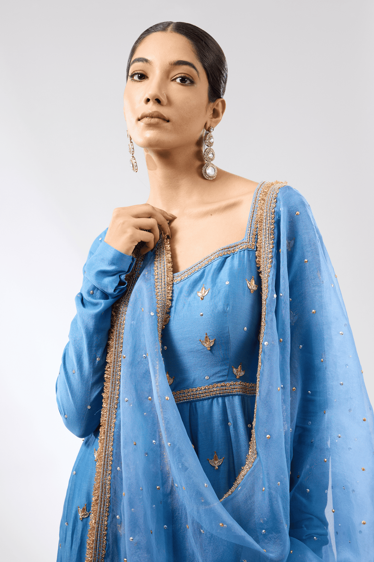 Gota Patti Blue Anarkali Set