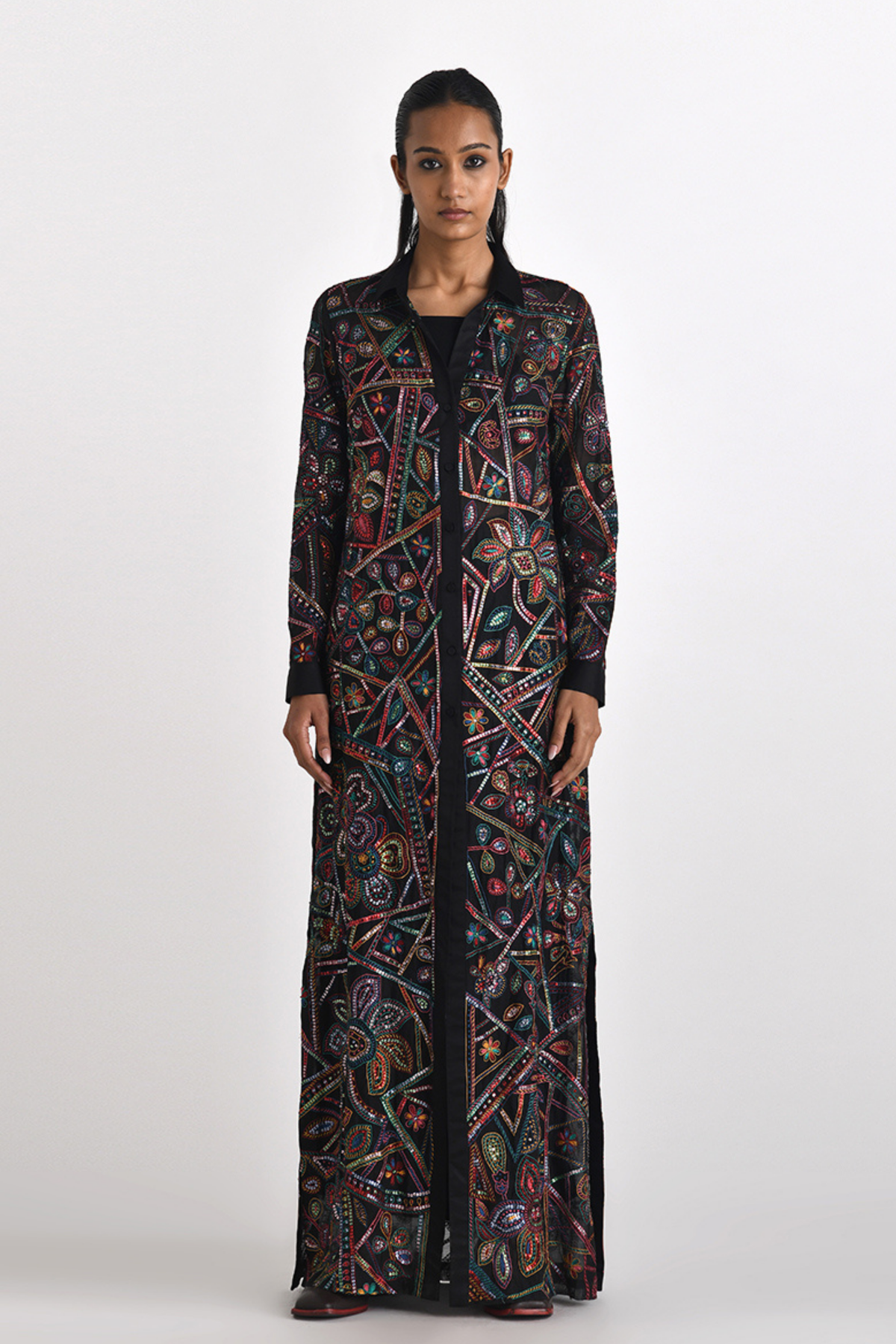 Otillie Embroidered Overlay Shirt Dress