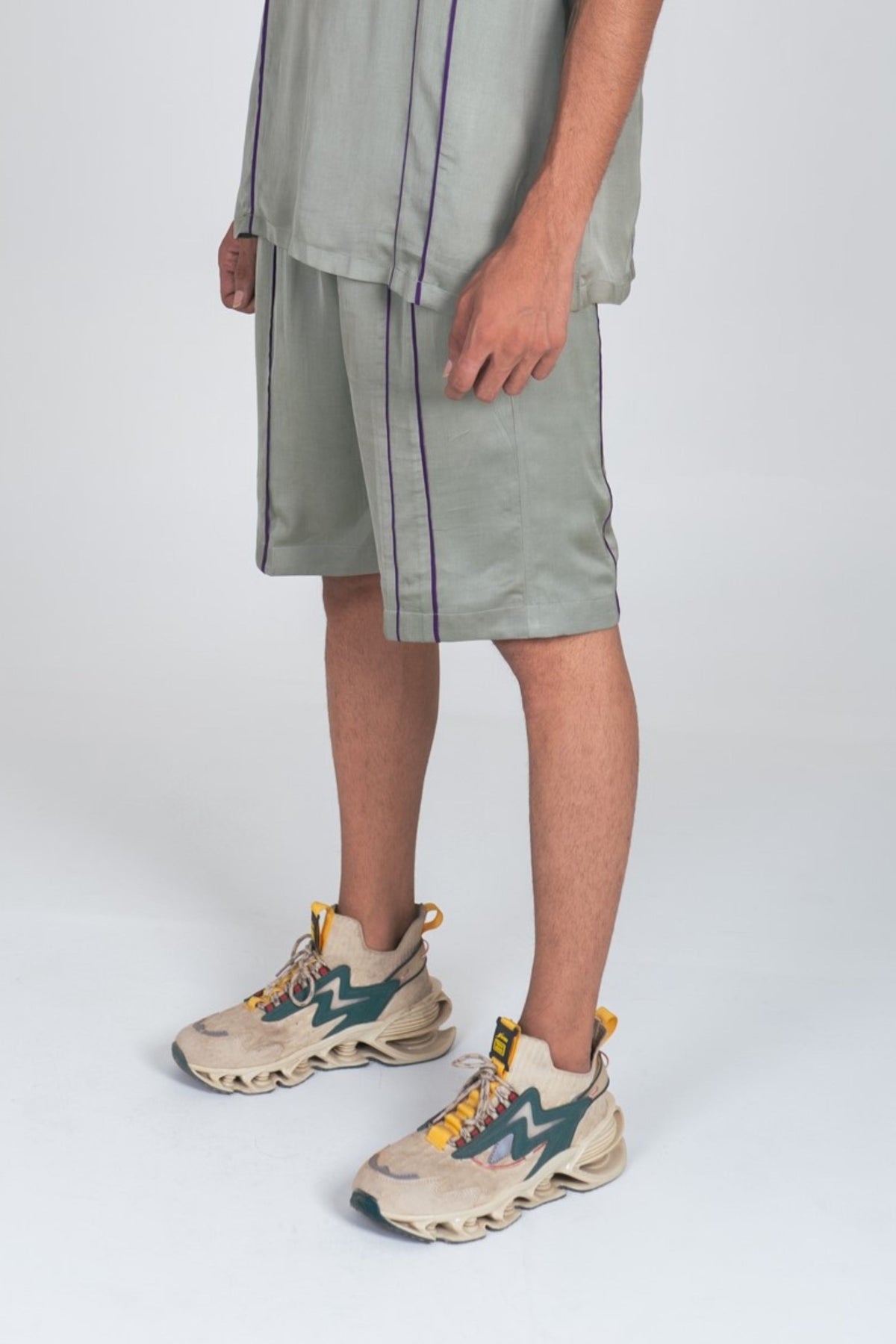 Green Shorts With Purple Pipin