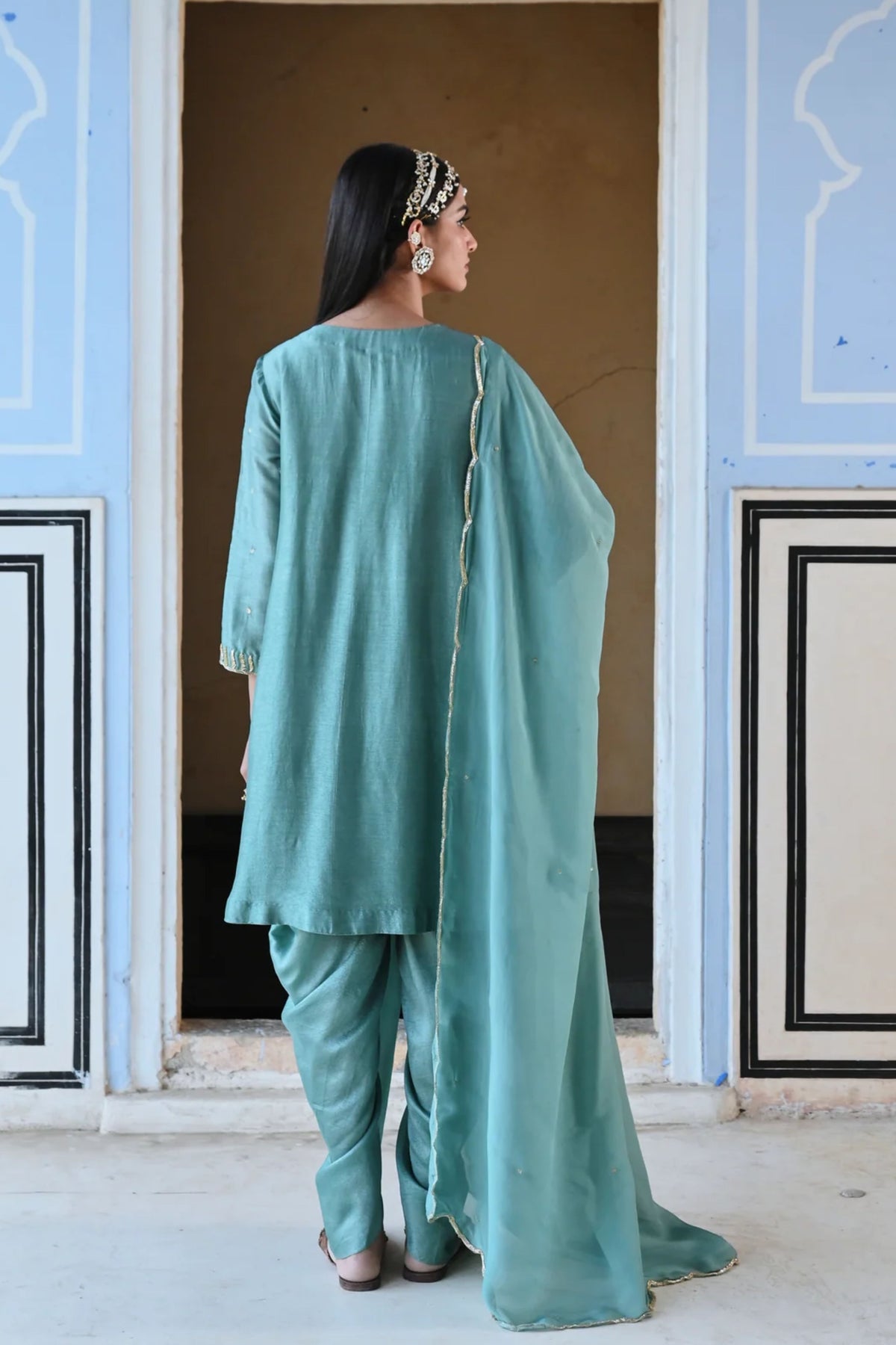 Turquoise Blue Embroidered Kurta Set