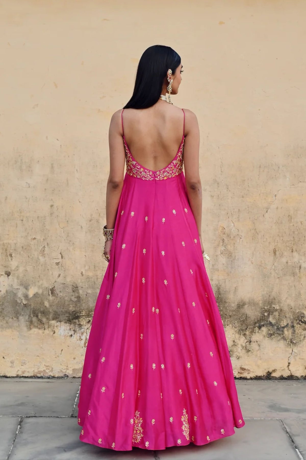 Hot Pink Embroidered Anarakali Set