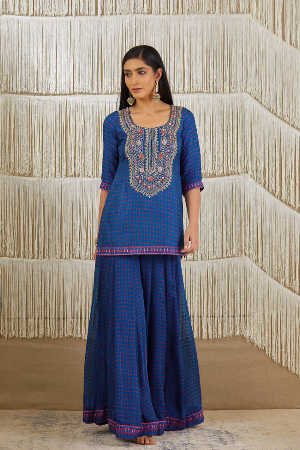 Blue zardozi embroidered sharara set