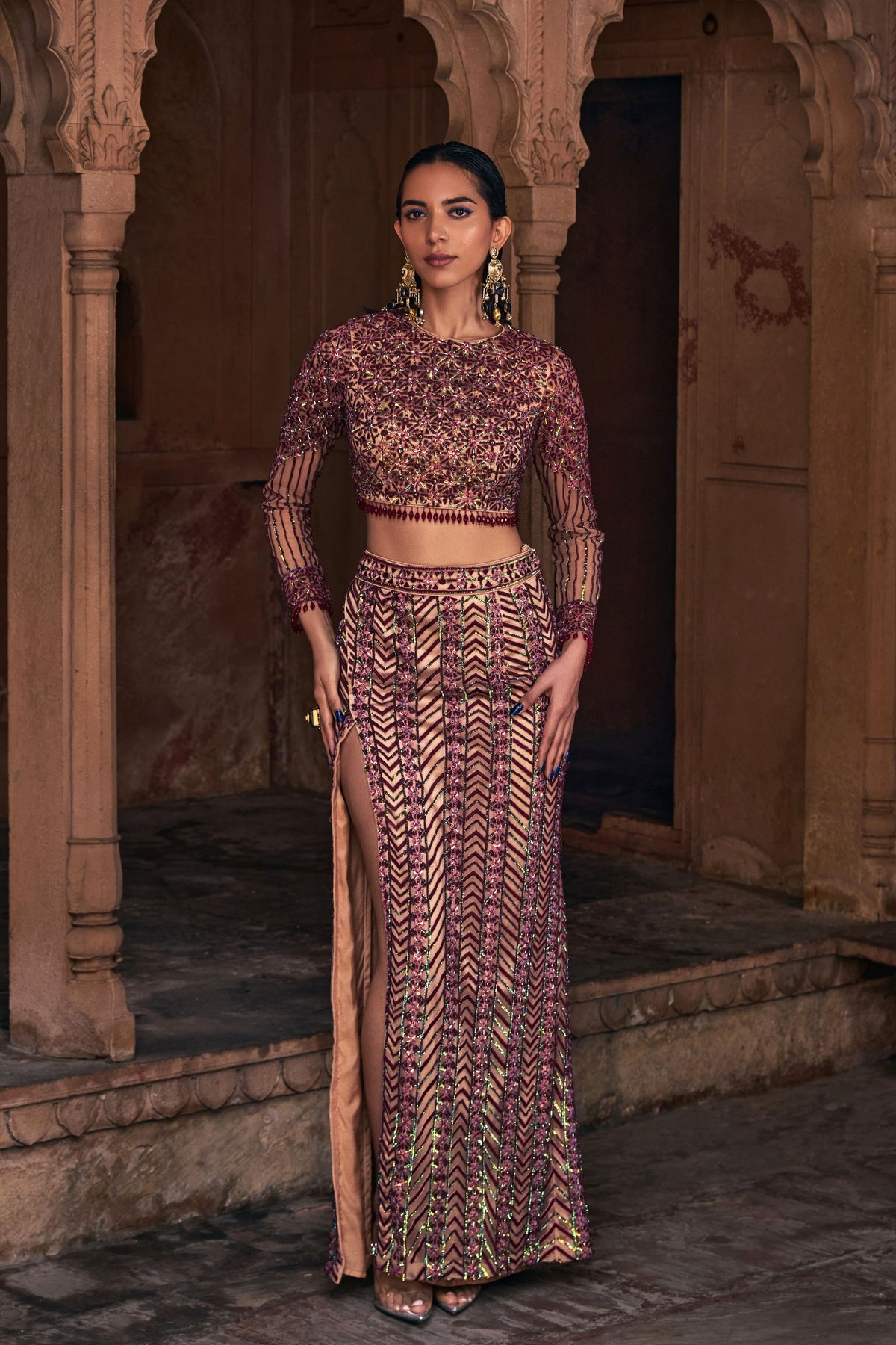 Maroon Embroidered Co-ord Set