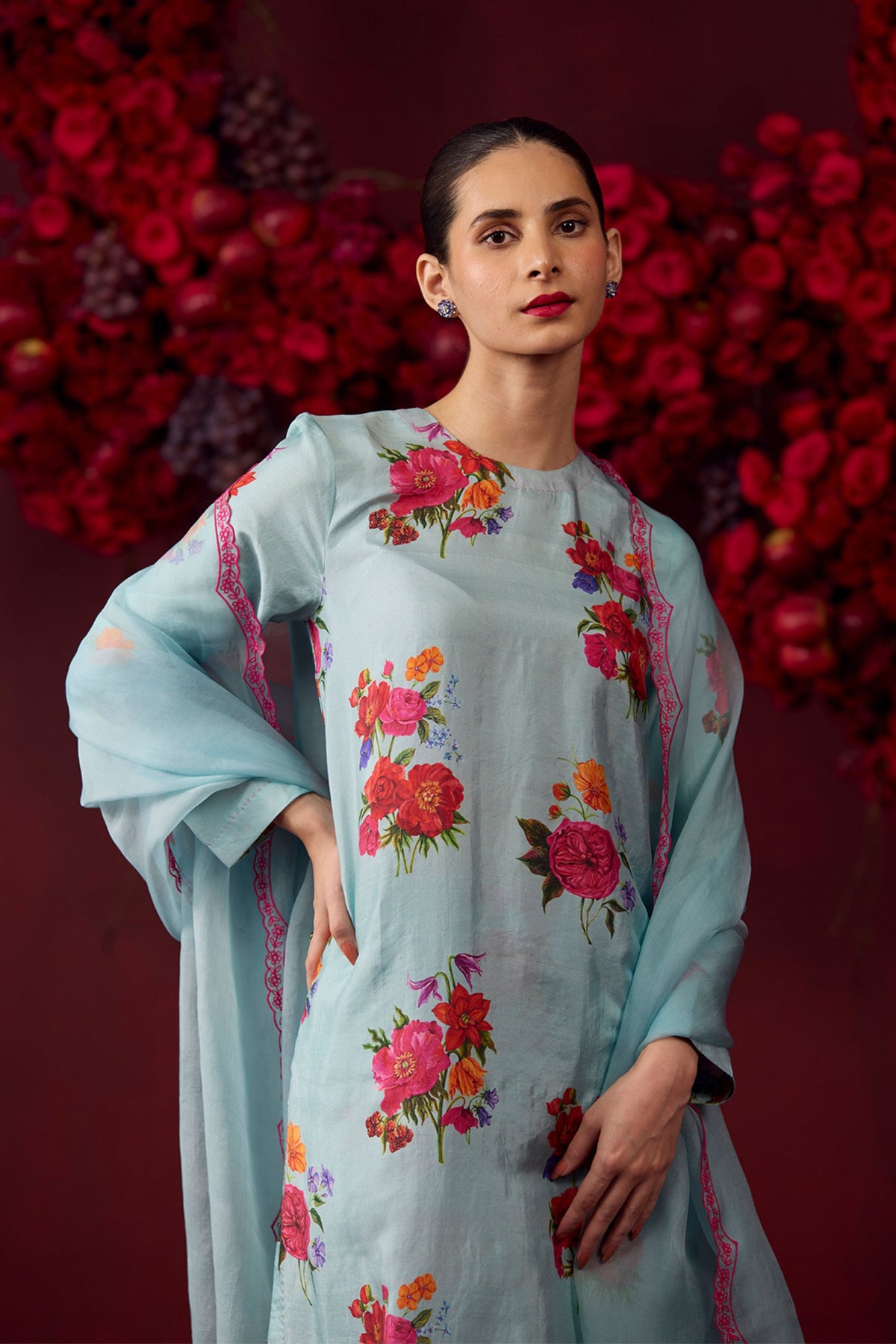 Enchanted Bloom Ice Blue Kurta Set