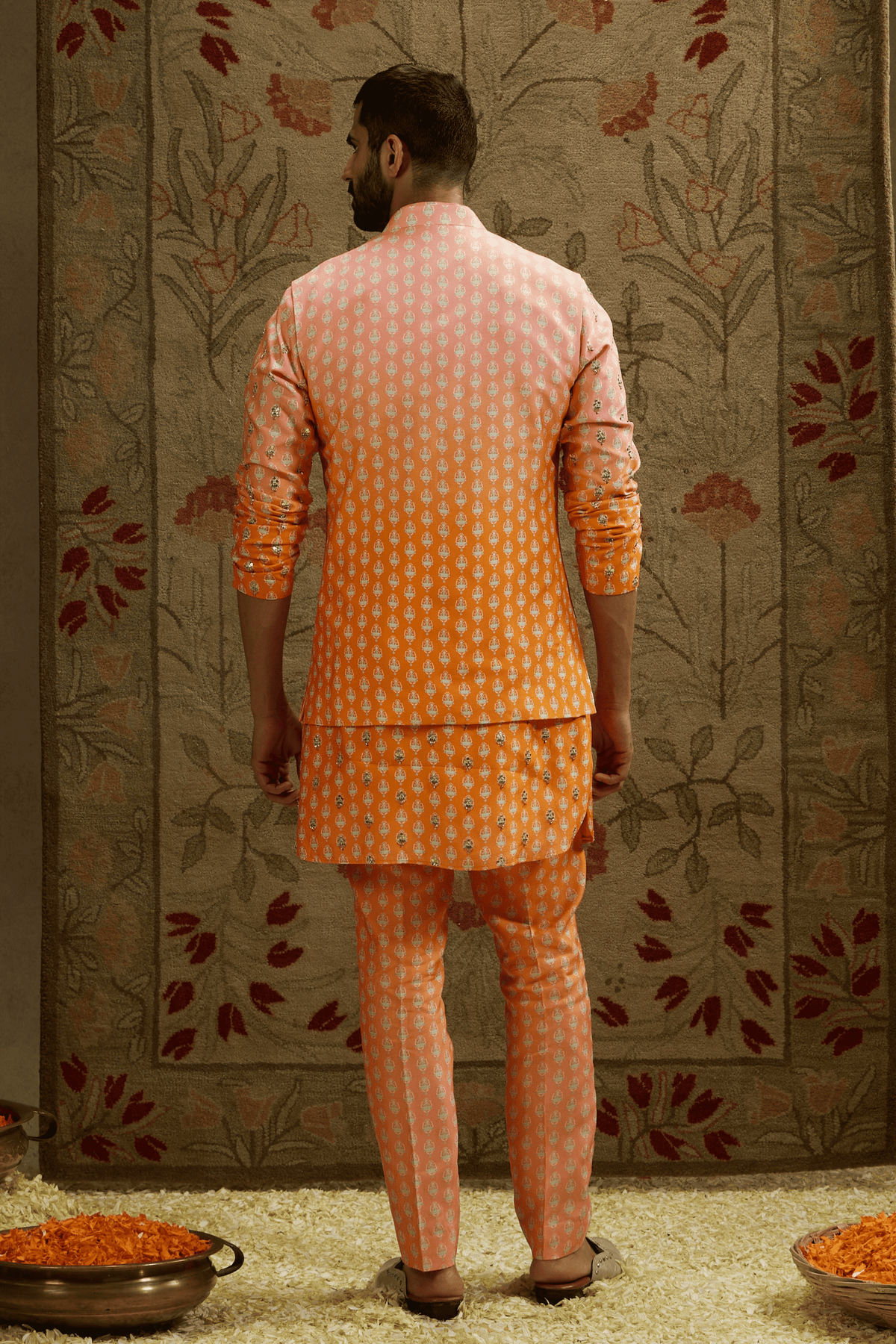 Orange Pink Ombre Printed Bundi