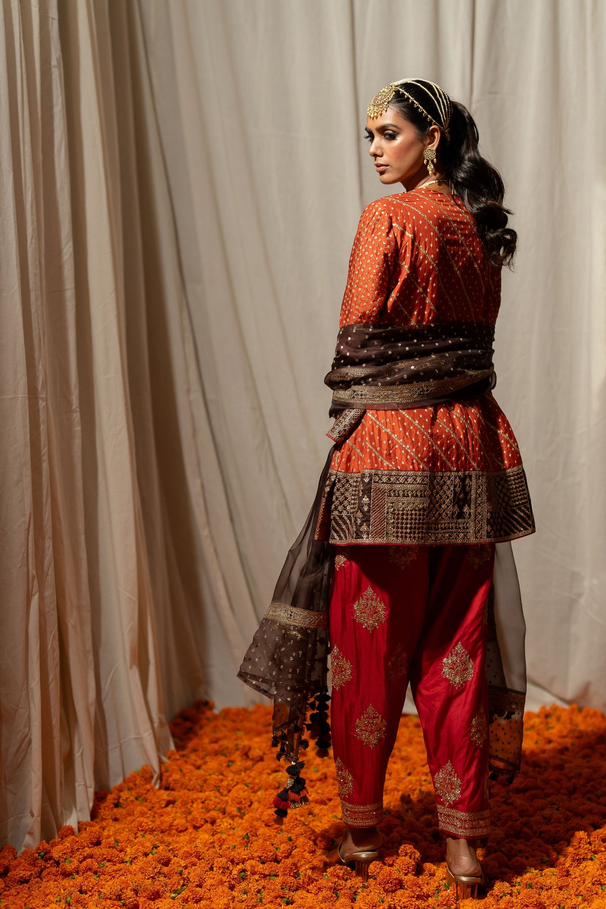 Kusum Brown Organza Dupatta