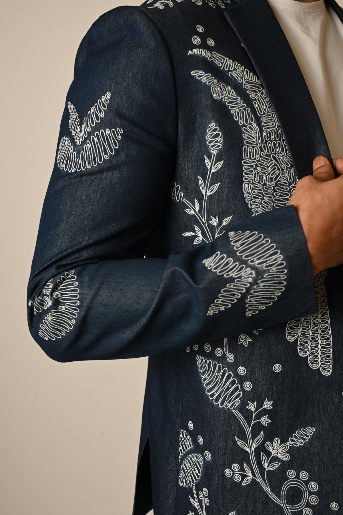 Denim Embroidered Blazer