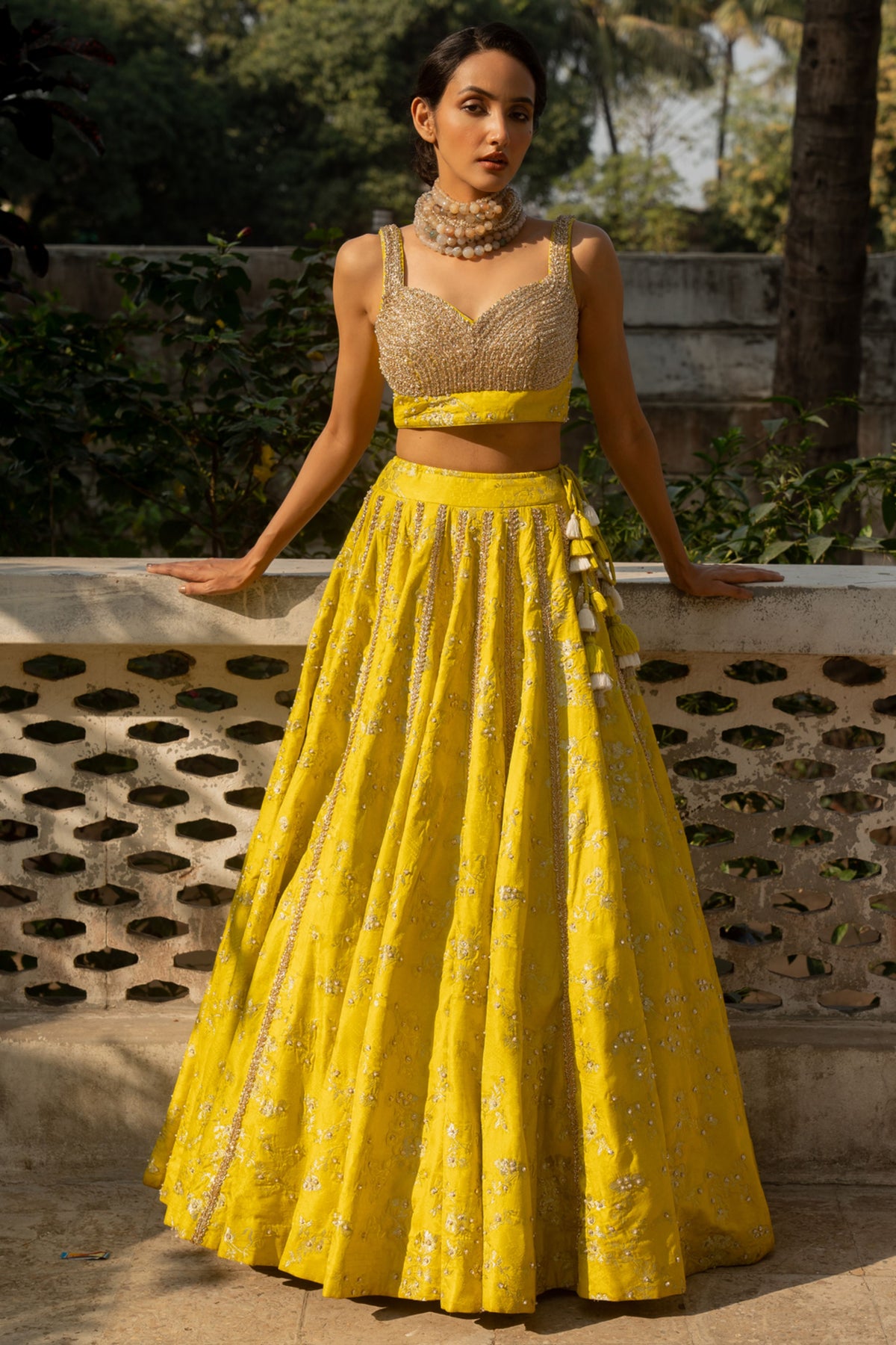 Lime Yellow Embroidered Lehenga Set