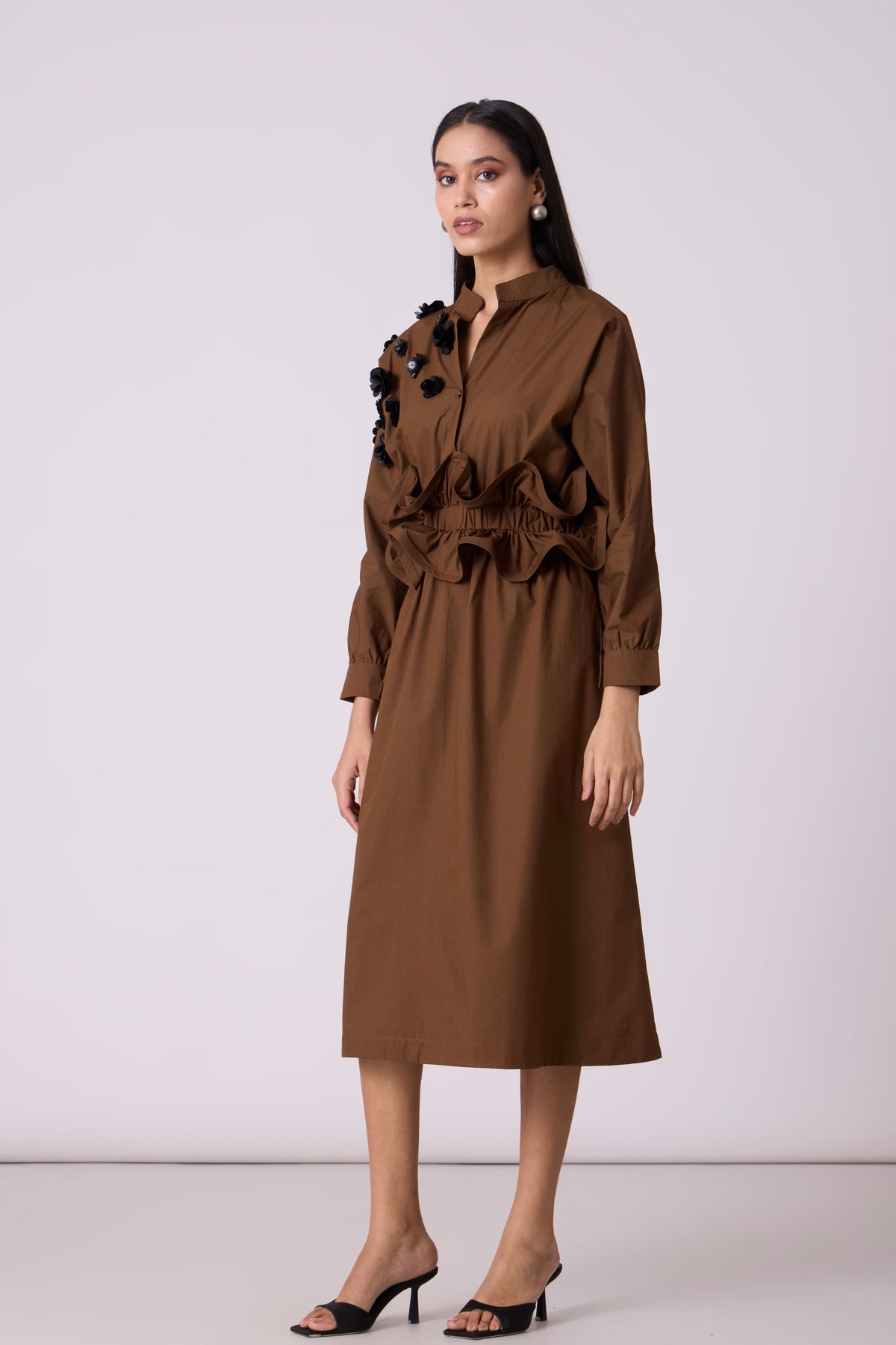 Alexa Applique Olive Brown Dress