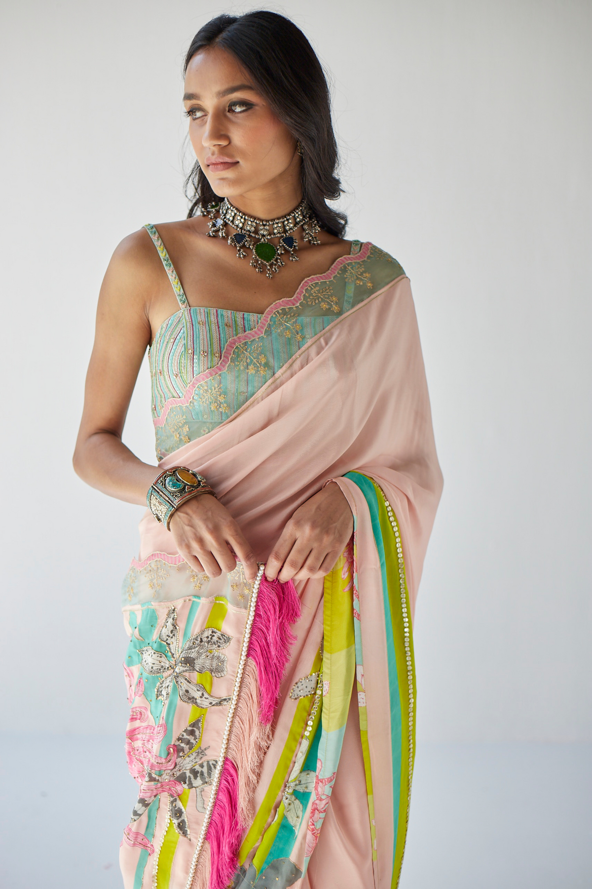 Nude pink orchid sari