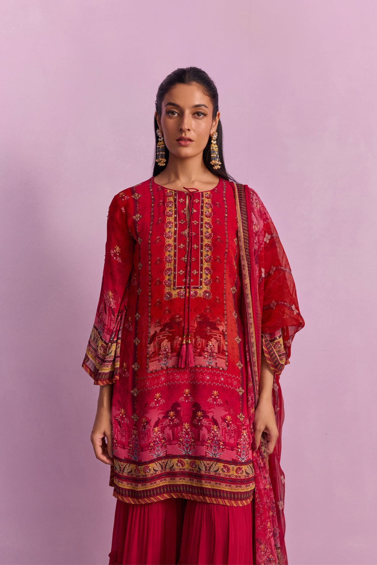 Crimson Red Afreen Gharara Set