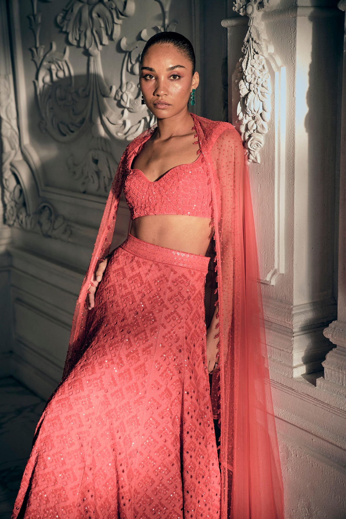 Red Orange Lehenga Set