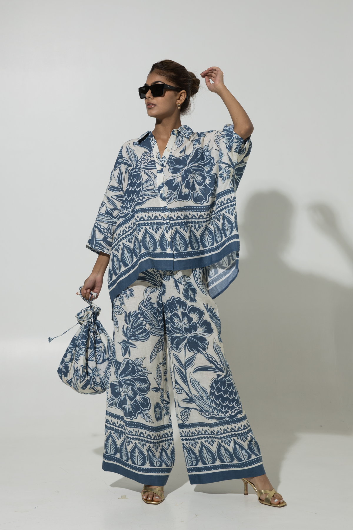 Blue Cordelia Print Linen Co-ord Set