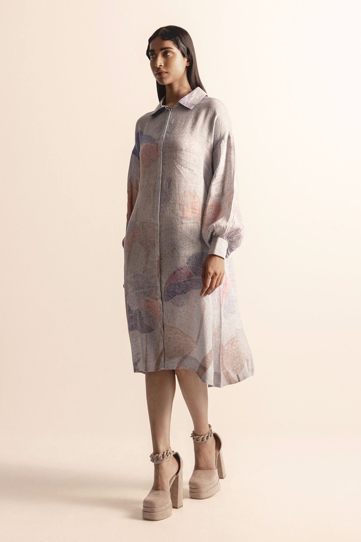 Lotus Pond Graphic Shirt Dress