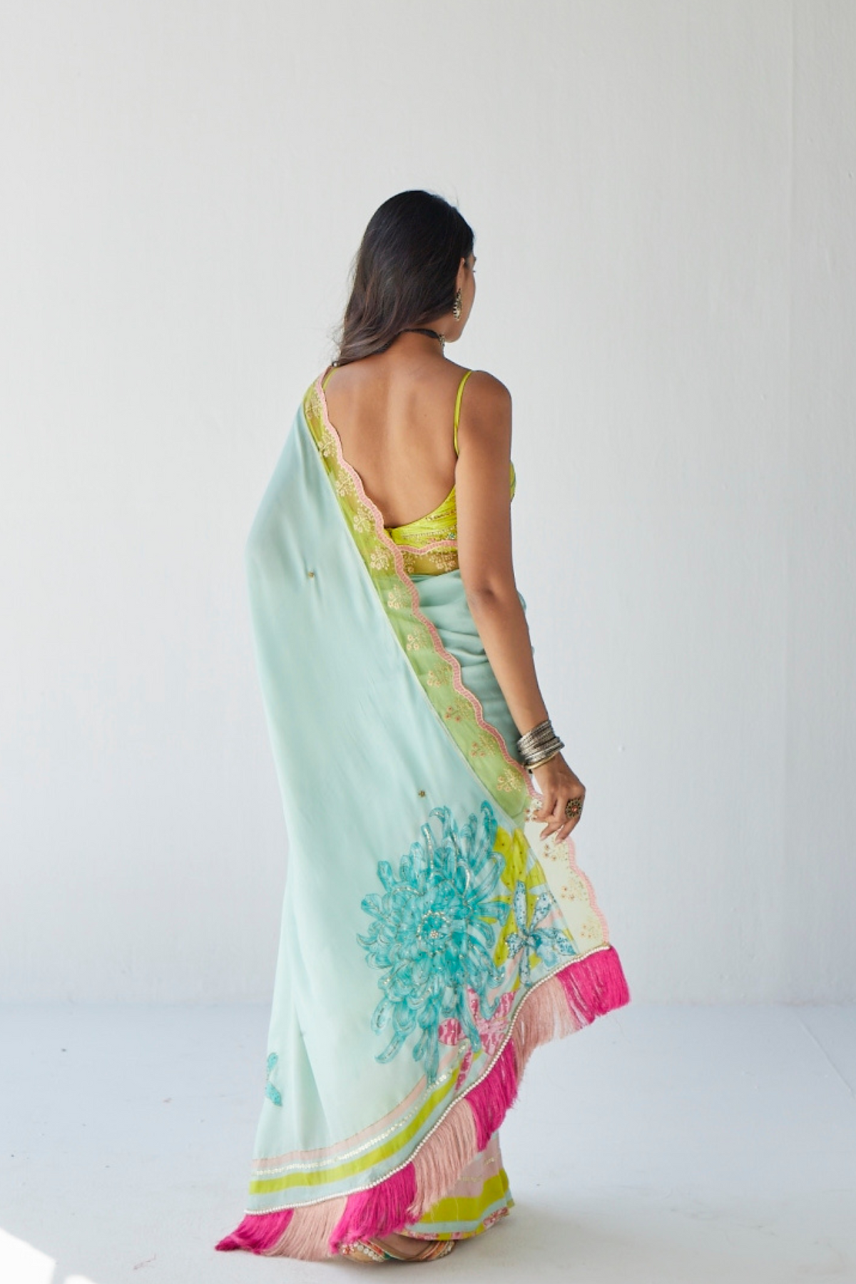 Powder Blue Orchid Sari