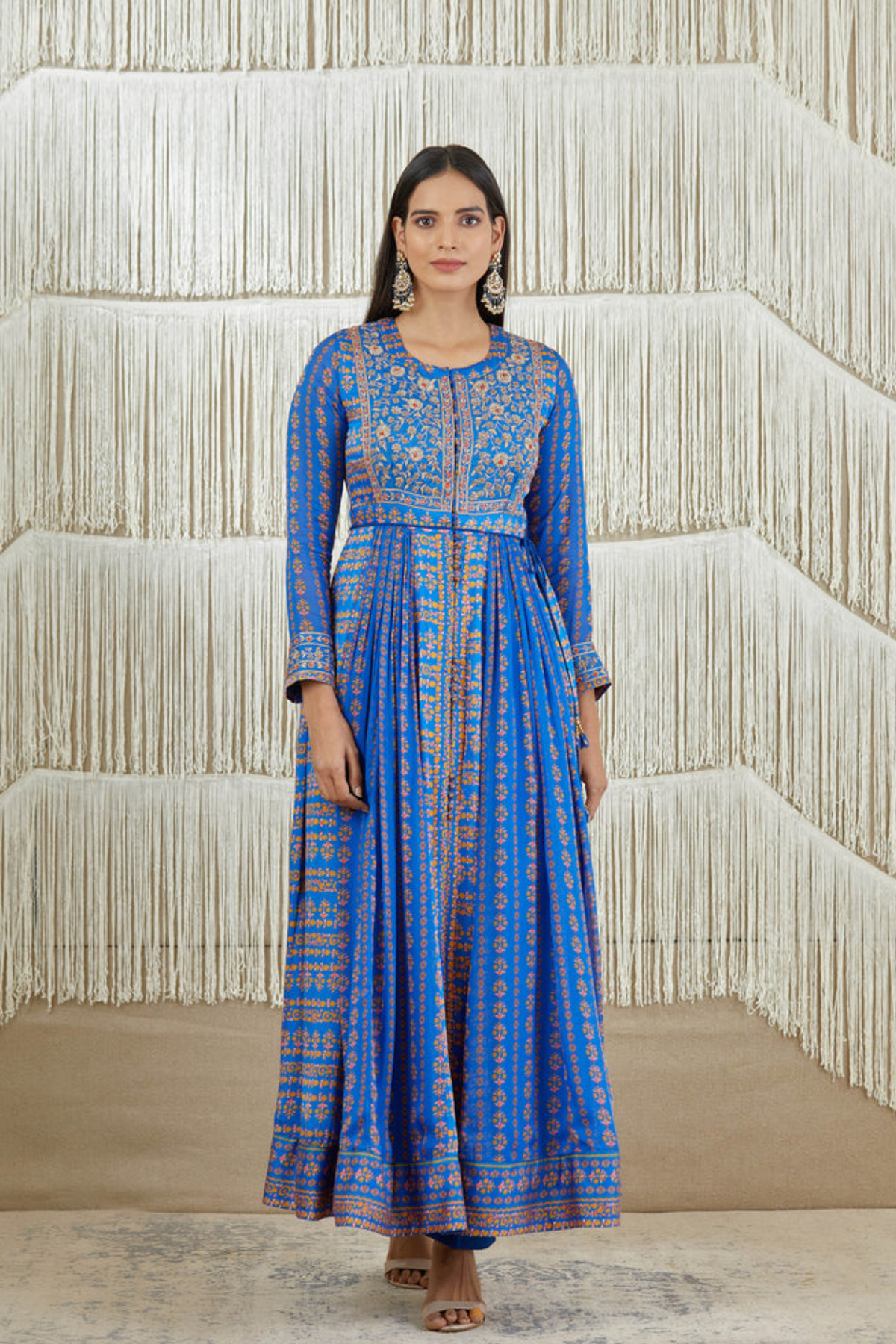 Blue zardozi embroidered anarkali set