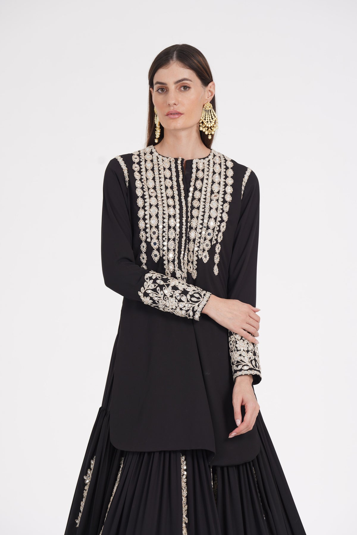 Carbon Black Embellished Kurta Skirt