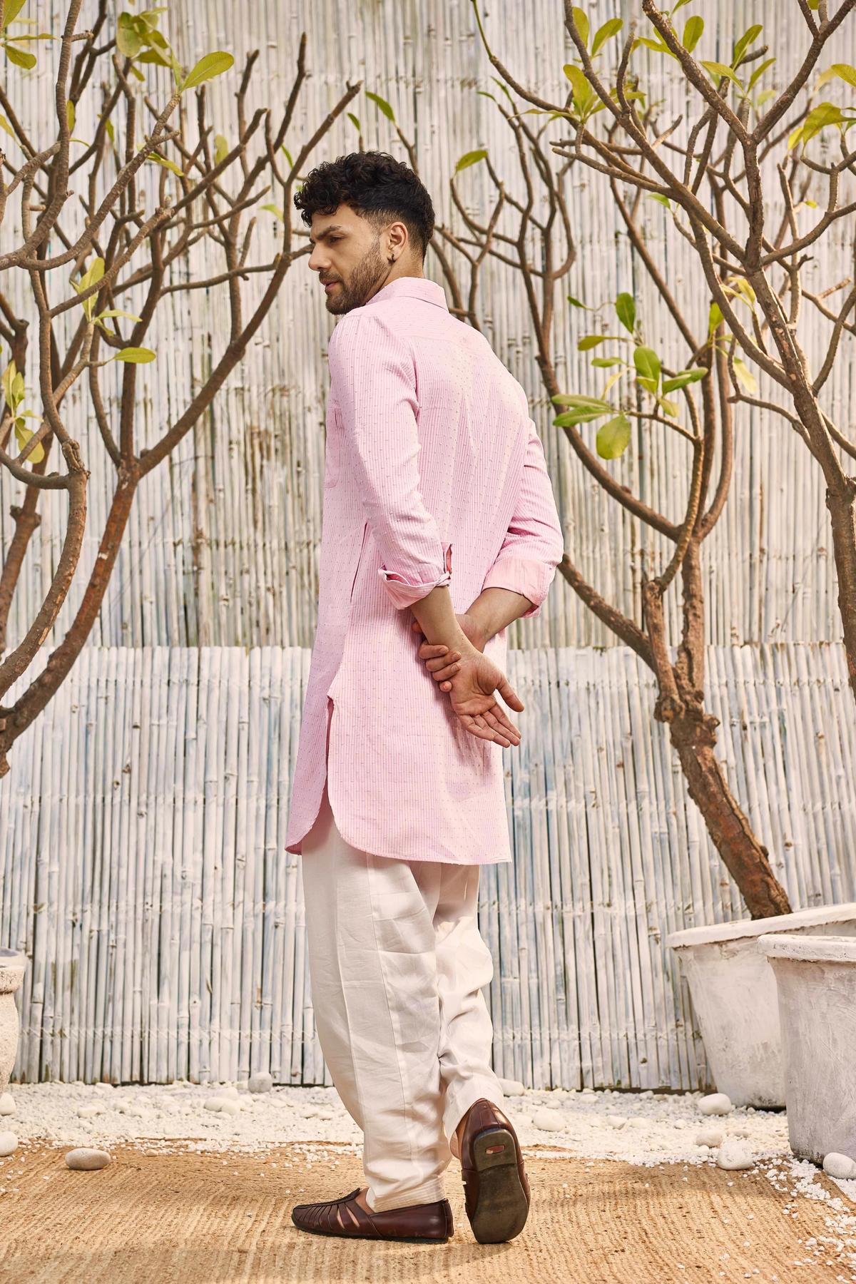 Chanderi Pink Pathani Kurta Set