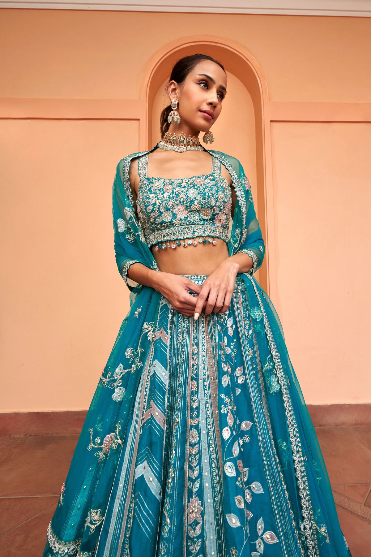 Pine Green Linear Lehenga