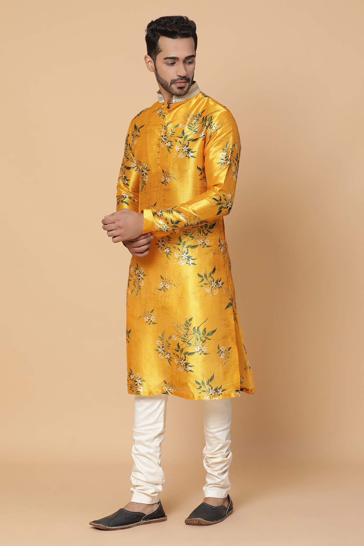 Marigold floral silk kurta