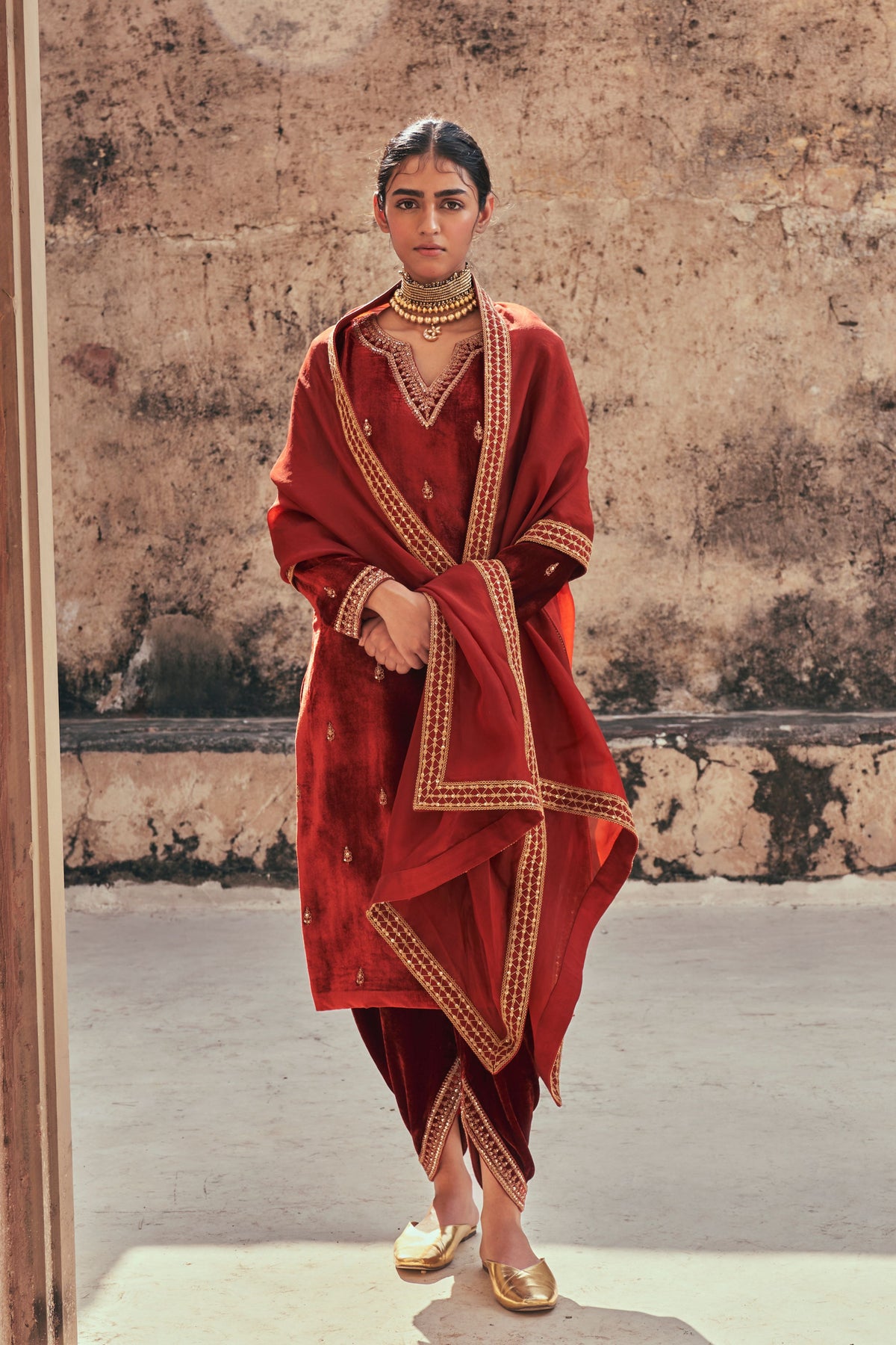 Rust Embroidery Kurta Set