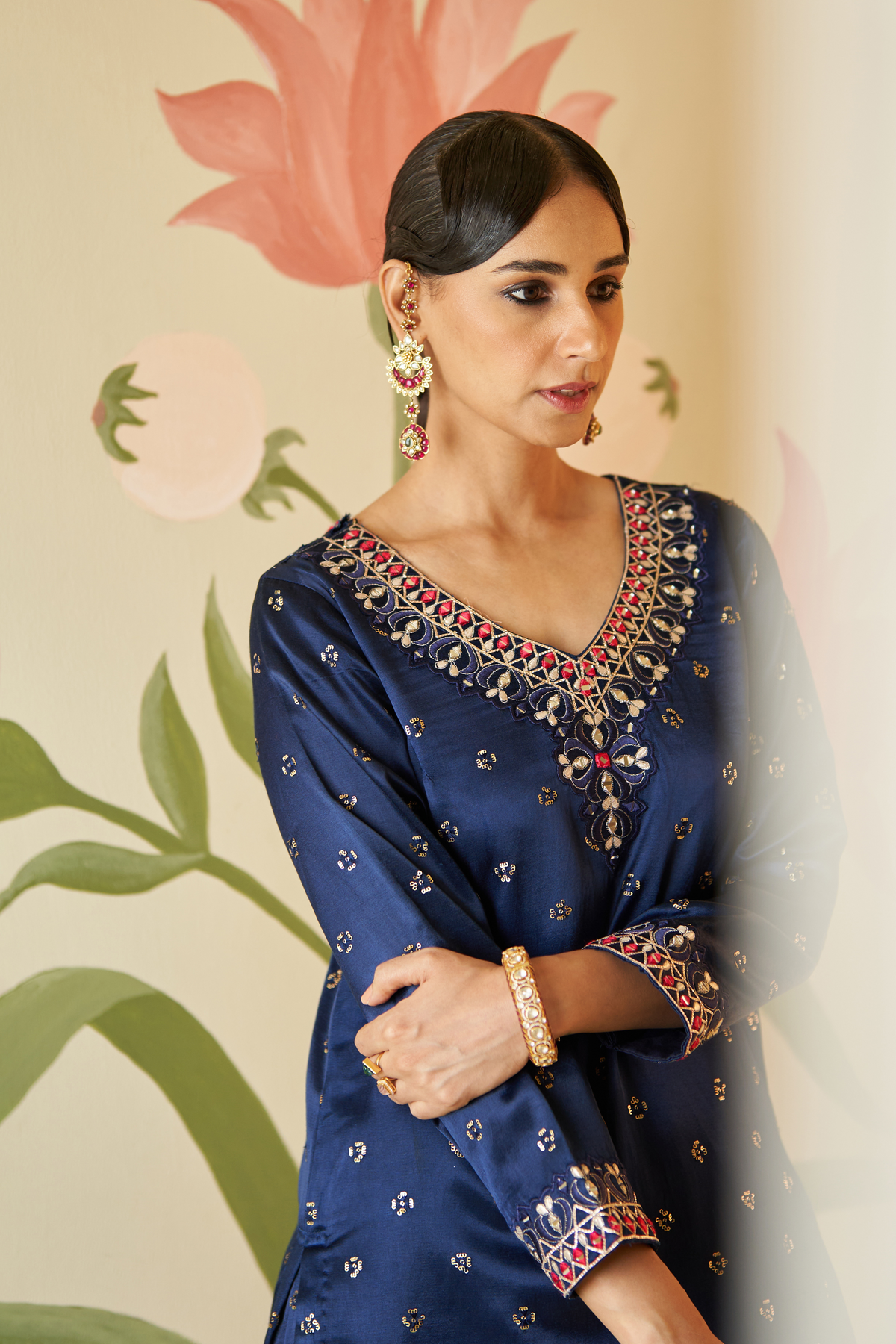 Mid Night Blue Satin Silk Sharara Set